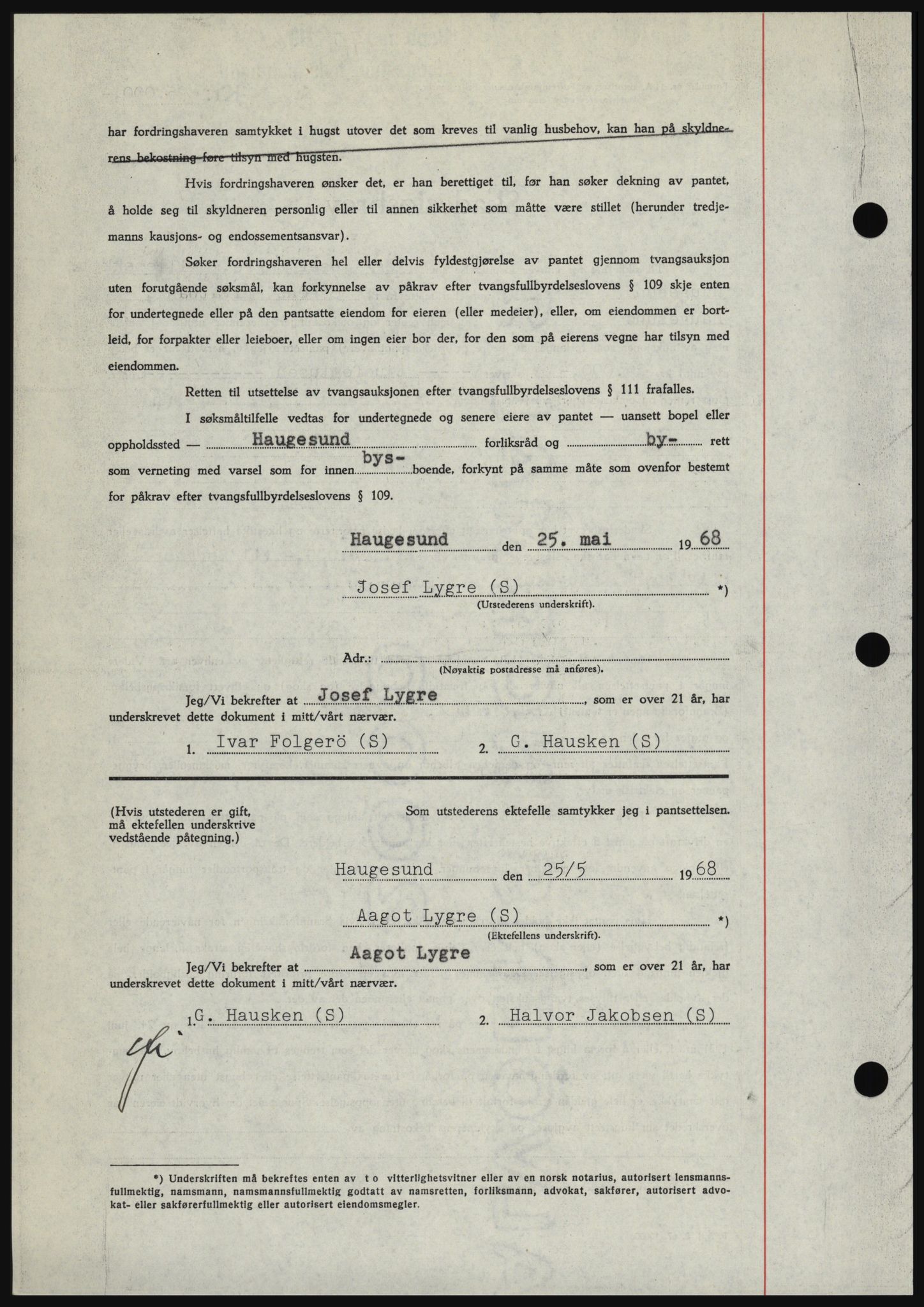 Haugesund tingrett, SAST/A-101415/01/II/IIC/L0058: Mortgage book no. B 58, 1967-1968, Diary no: : 1258/1968