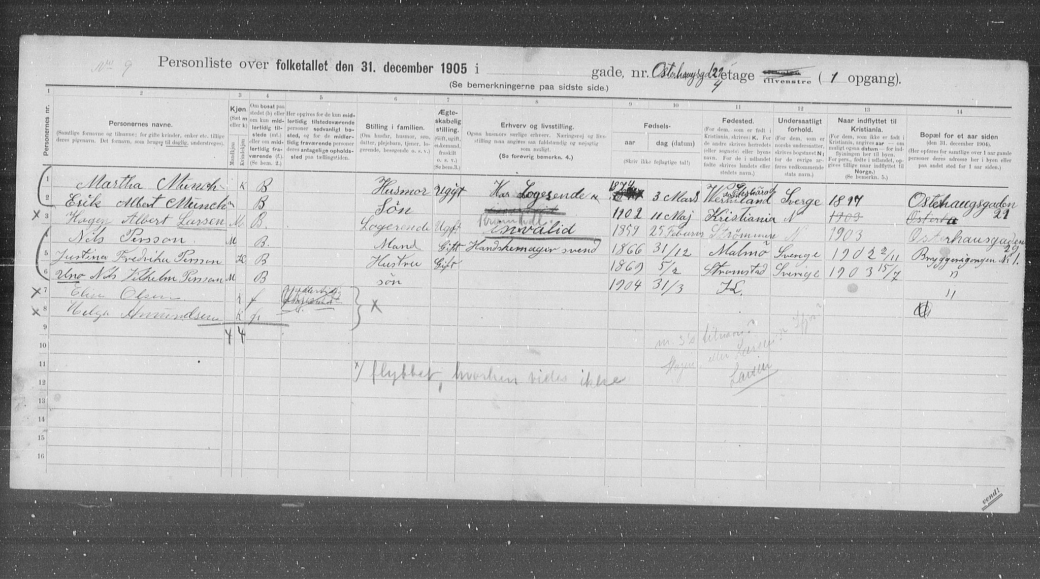 OBA, Municipal Census 1905 for Kristiania, 1905, p. 40905