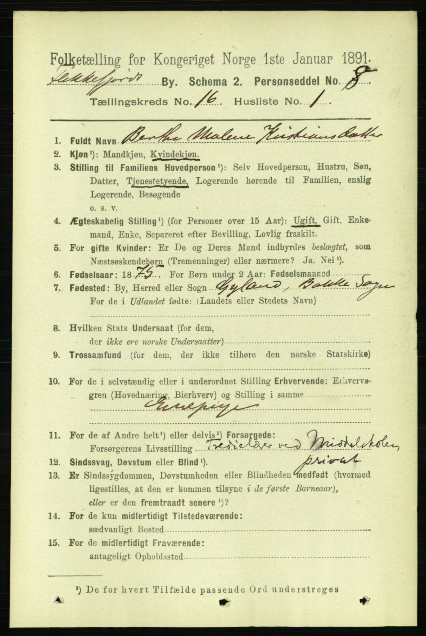 RA, 1891 census for 1004 Flekkefjord, 1891, p. 2008