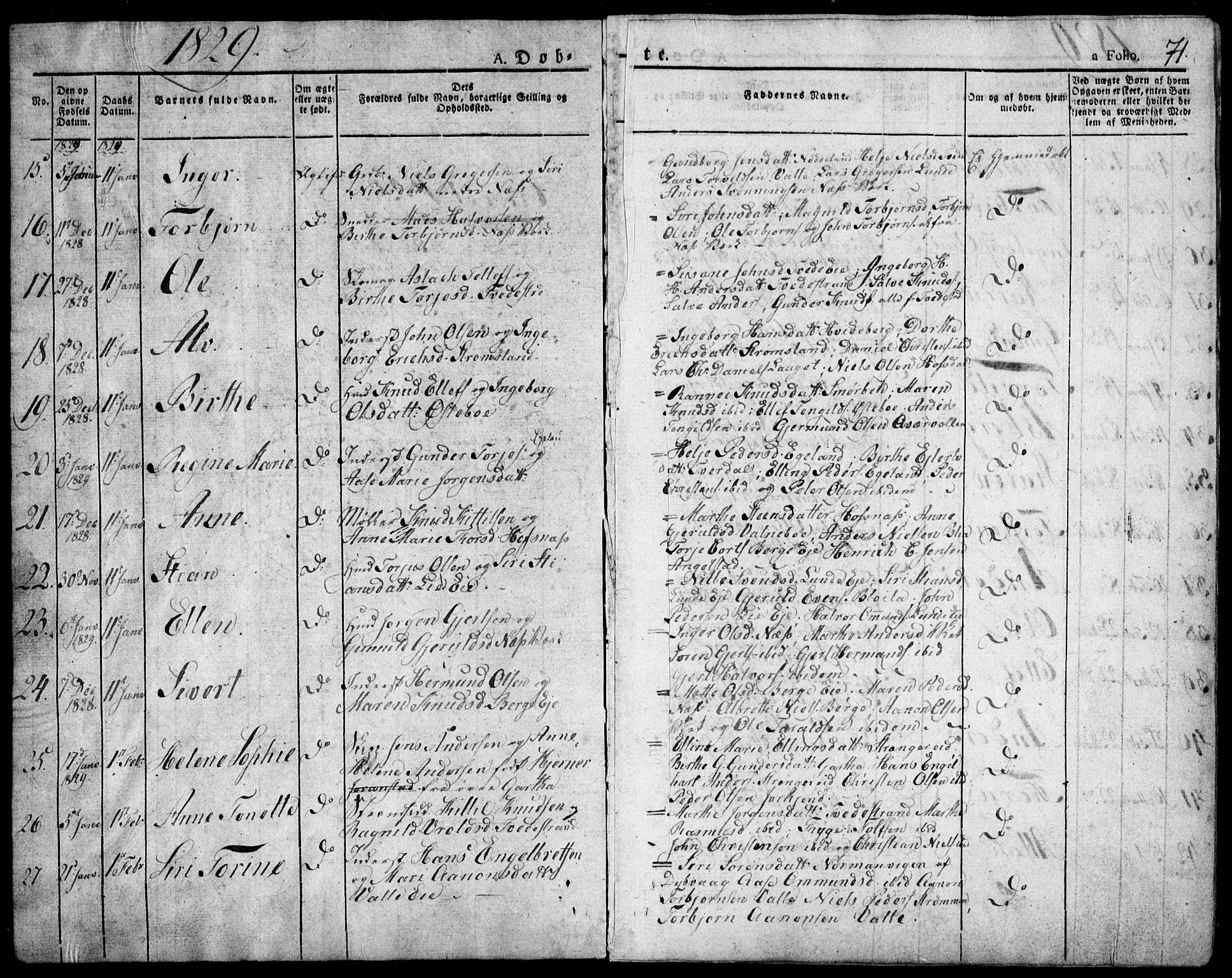 Holt sokneprestkontor, AV/SAK-1111-0021/F/Fa/L0006: Parish register (official) no. A 6, 1820-1835, p. 71