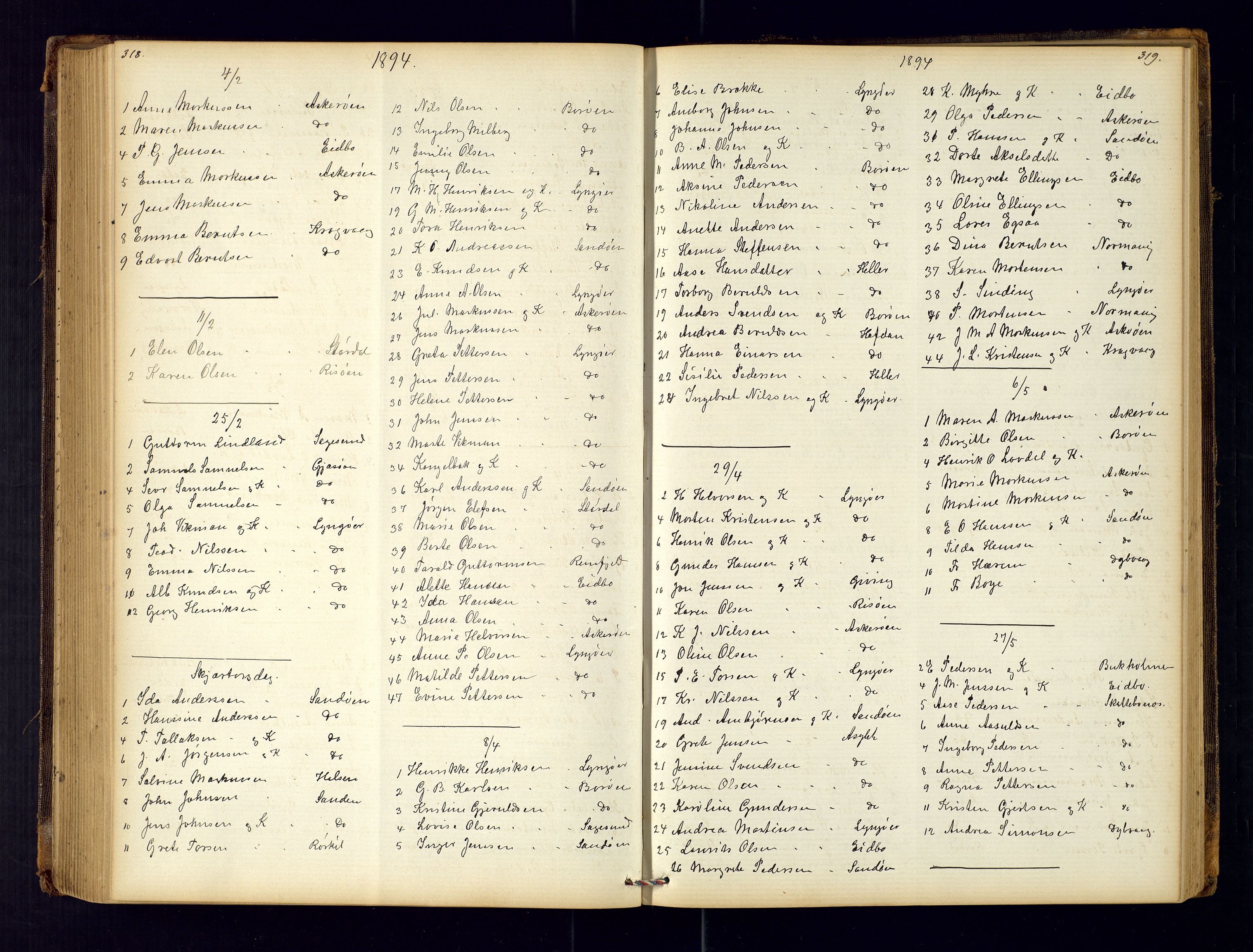 Dypvåg sokneprestkontor, AV/SAK-1111-0007/F/Fc/Fca/L0004: Communicants register no. C-4, 1864-1962, p. 318-319