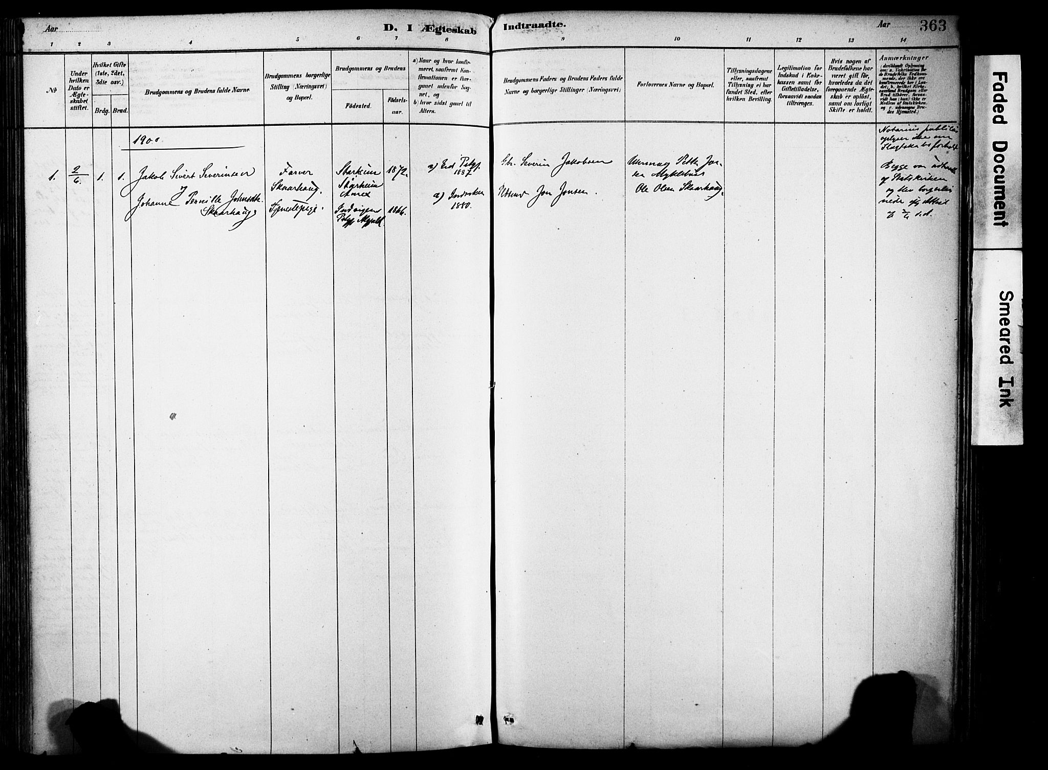Eid sokneprestembete, SAB/A-82301/H/Haa/Haab/L0001: Parish register (official) no. B 1, 1879-1906, p. 363