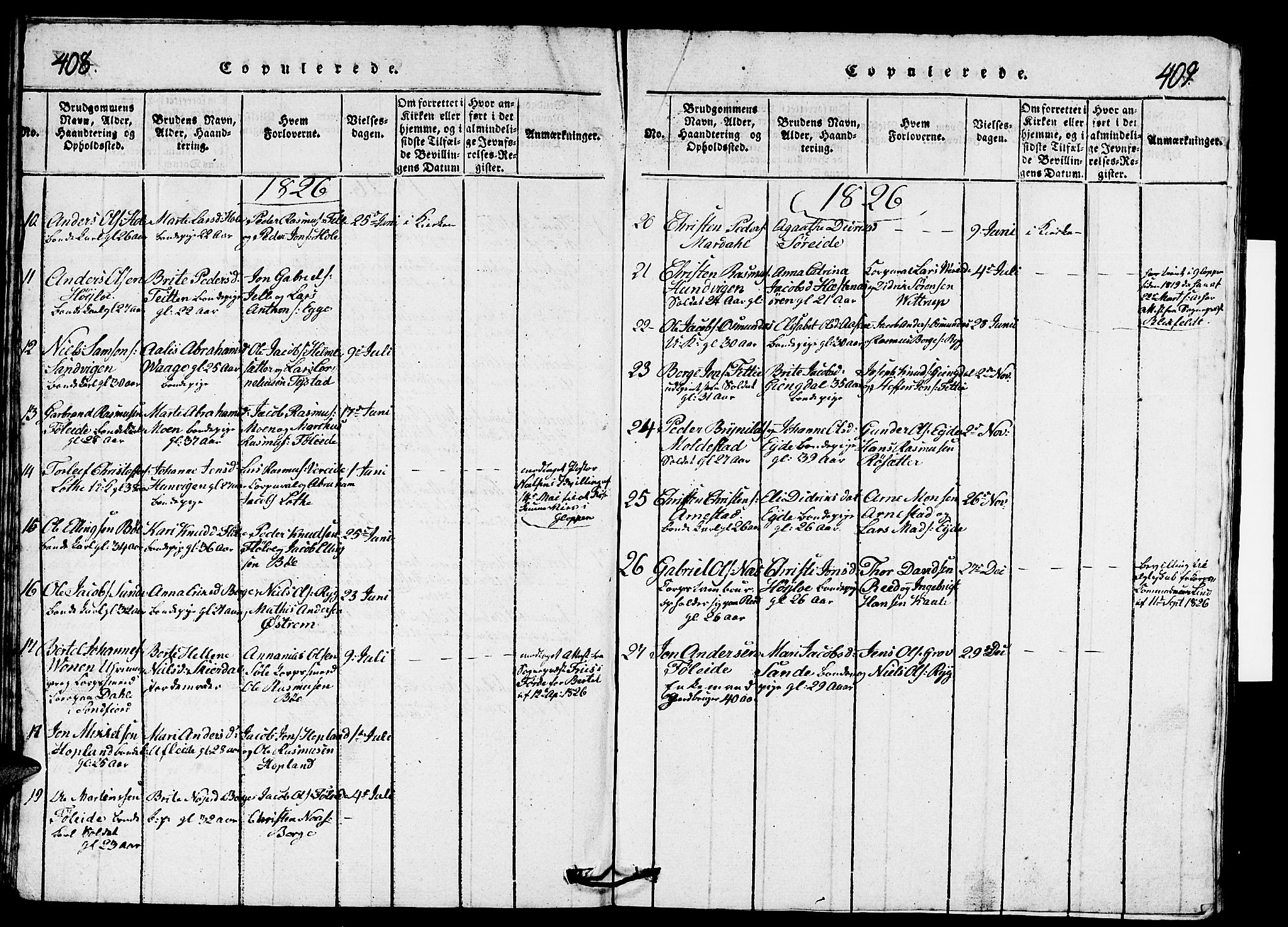 Gloppen sokneprestembete, SAB/A-80101/H/Hab/Haba/L0001: Parish register (copy) no. A 1, 1816-1827, p. 408-409