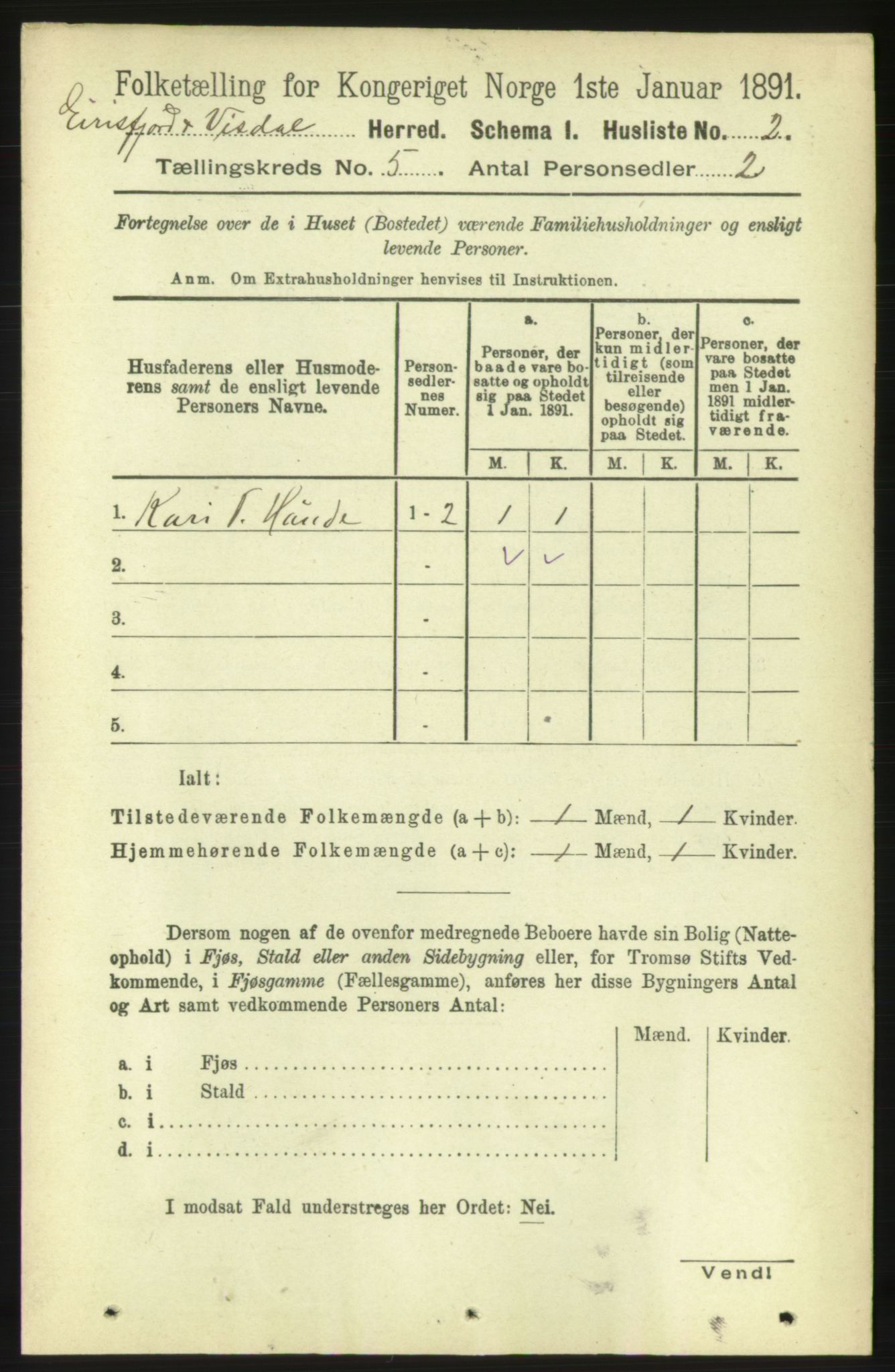 RA, 1891 census for 1542 Eresfjord og Vistdal, 1891, p. 1044