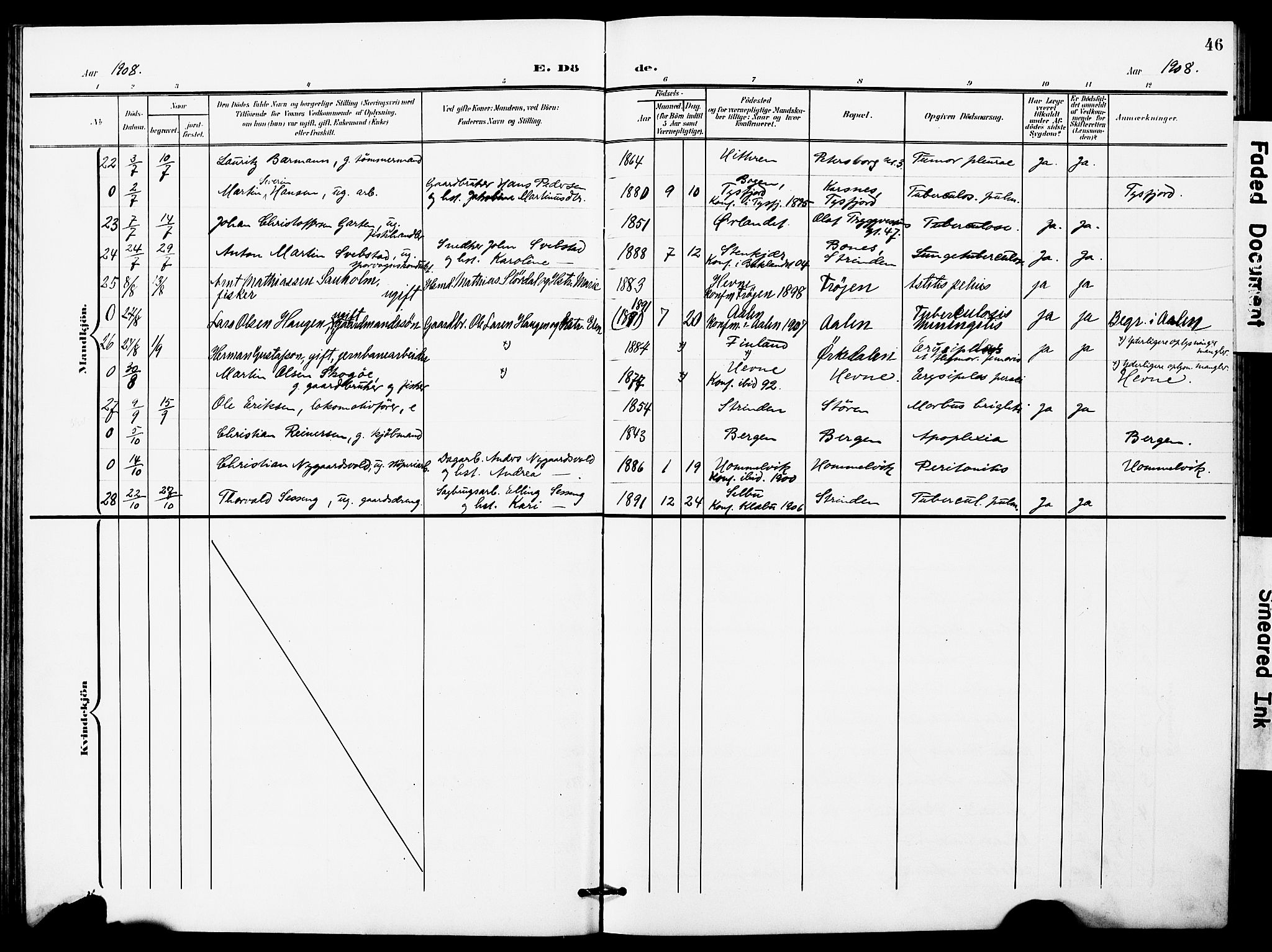 Ministerialprotokoller, klokkerbøker og fødselsregistre - Sør-Trøndelag, SAT/A-1456/628/L0483: Parish register (official) no. 628A01, 1902-1920, p. 46