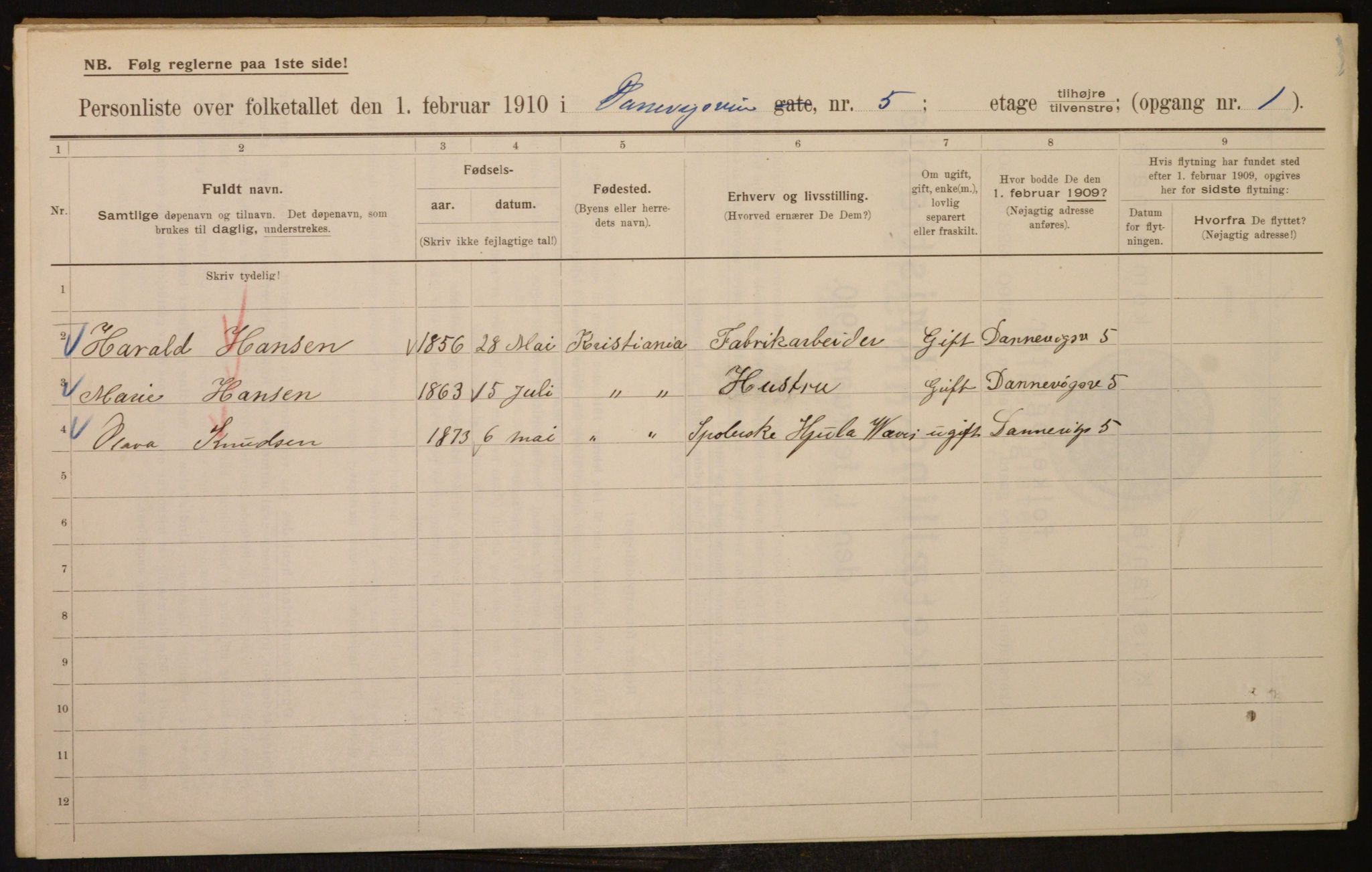 OBA, Municipal Census 1910 for Kristiania, 1910, p. 14453