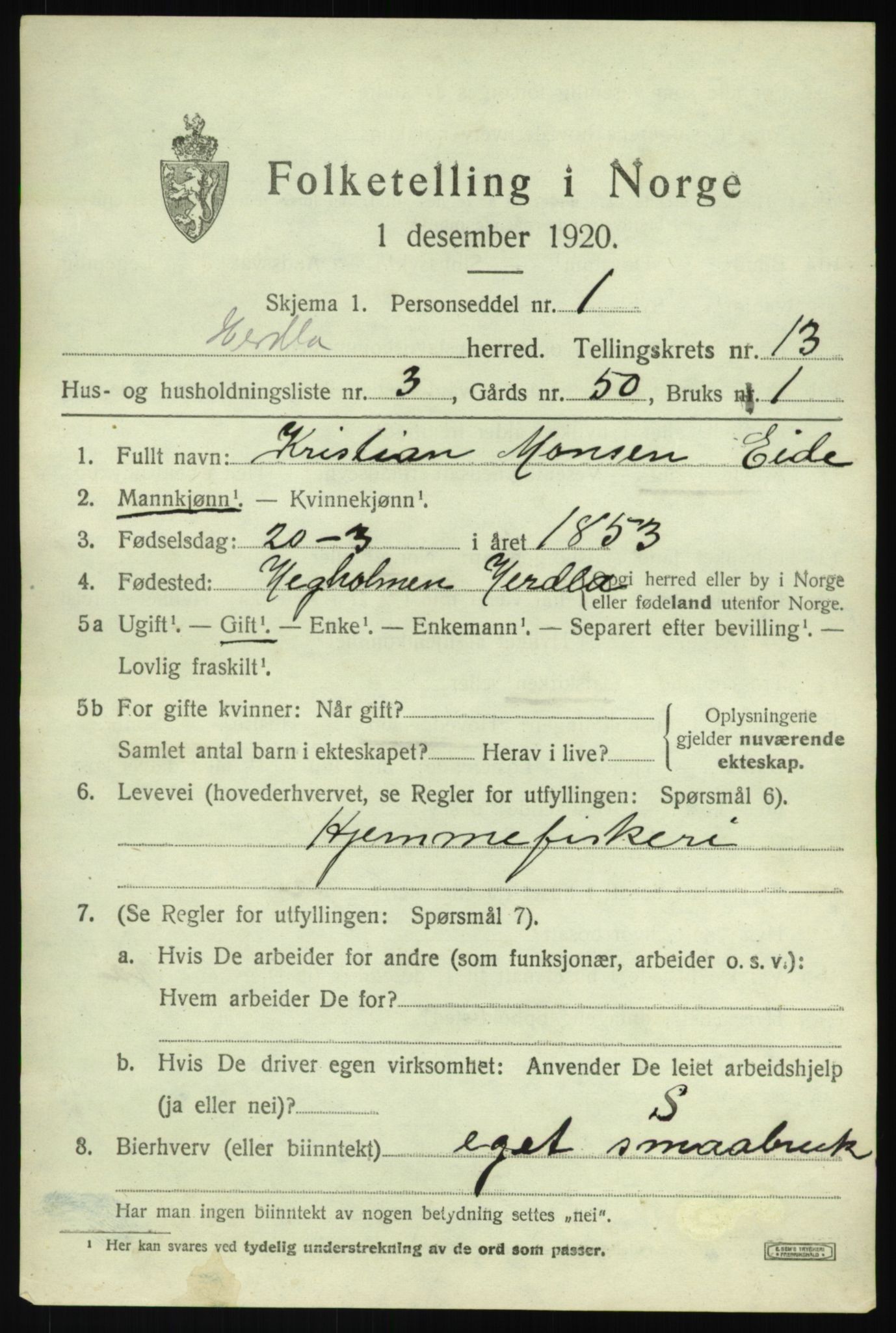 SAB, 1920 census for Herdla, 1920, p. 8979