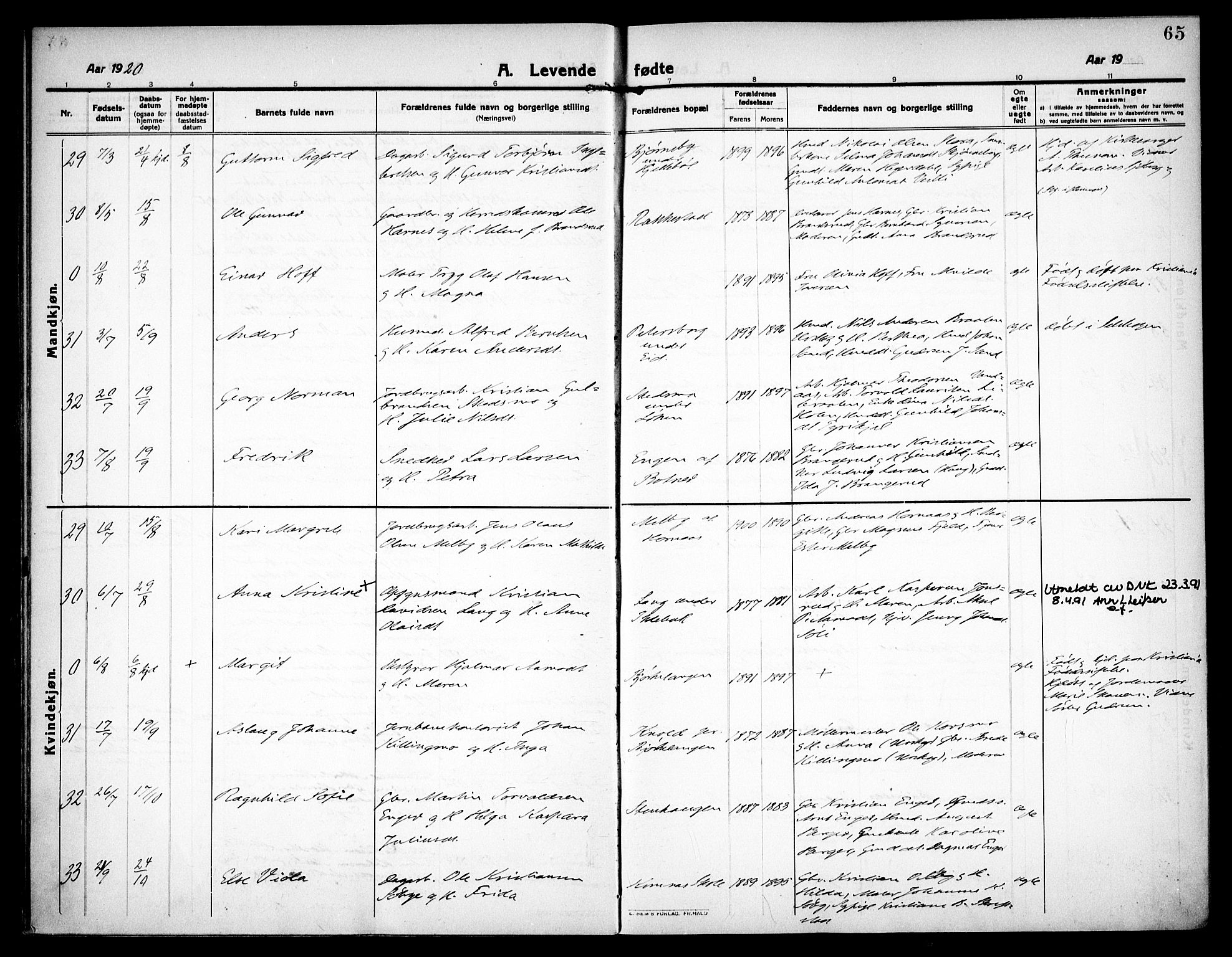 Høland prestekontor Kirkebøker, AV/SAO-A-10346a/F/Fa/L0016: Parish register (official) no. I 16, 1912-1921, p. 65