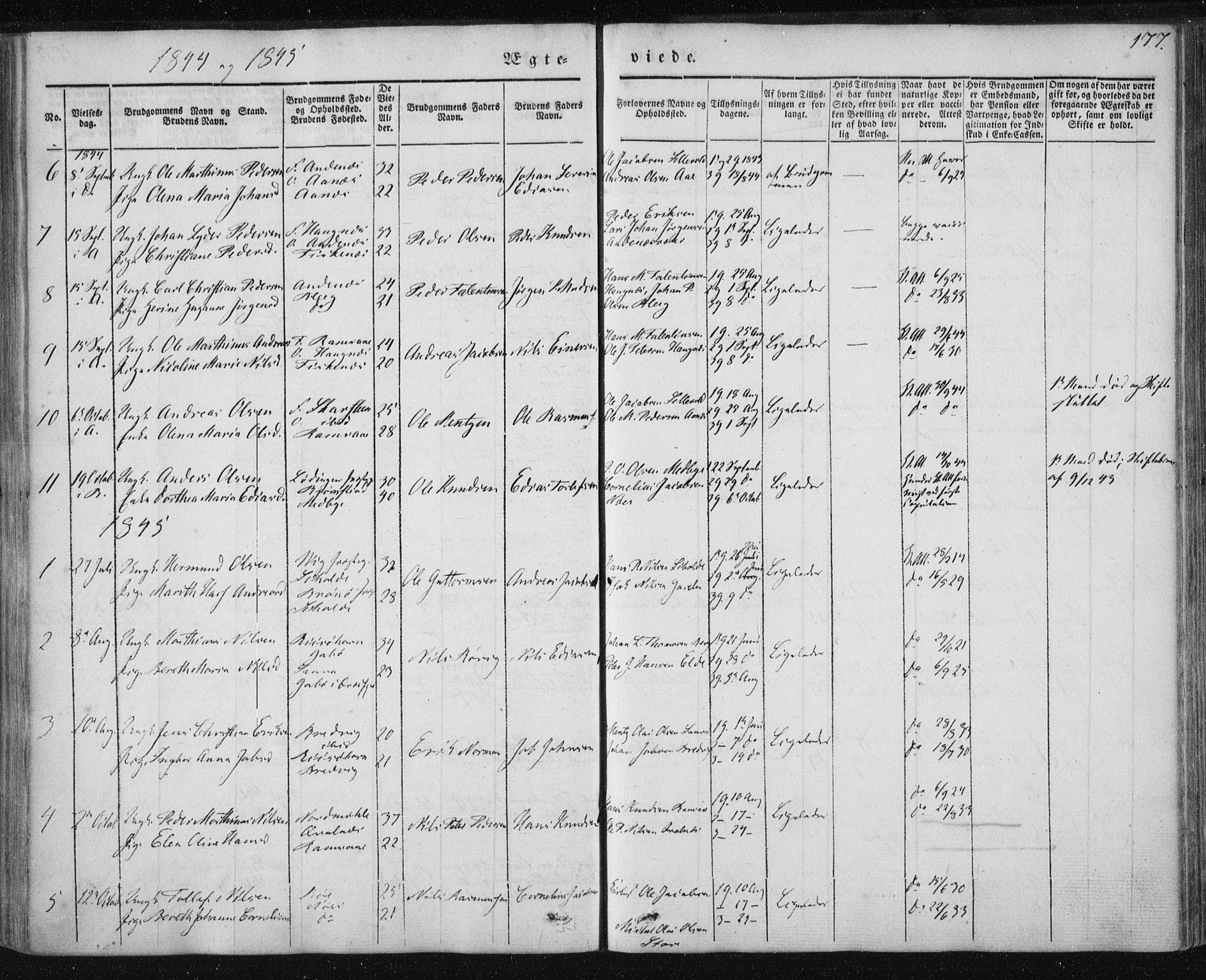 Ministerialprotokoller, klokkerbøker og fødselsregistre - Nordland, SAT/A-1459/897/L1396: Parish register (official) no. 897A04, 1842-1866, p. 177