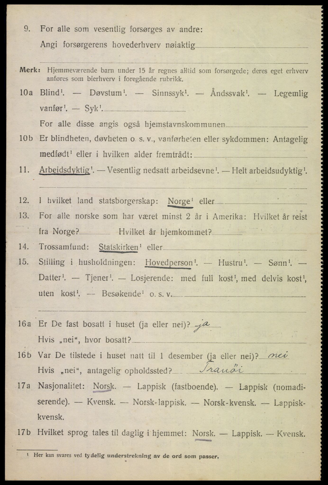 SAT, 1920 census for Ankenes, 1920, p. 3496