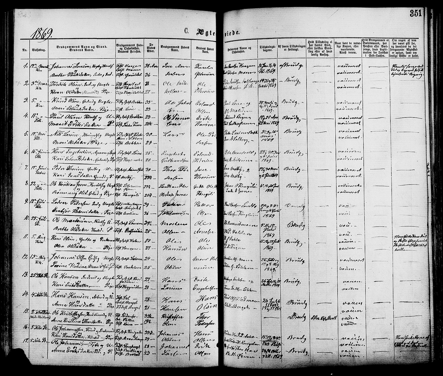 Nord-Fron prestekontor, SAH/PREST-080/H/Ha/Haa/L0002: Parish register (official) no. 2, 1865-1883, p. 351