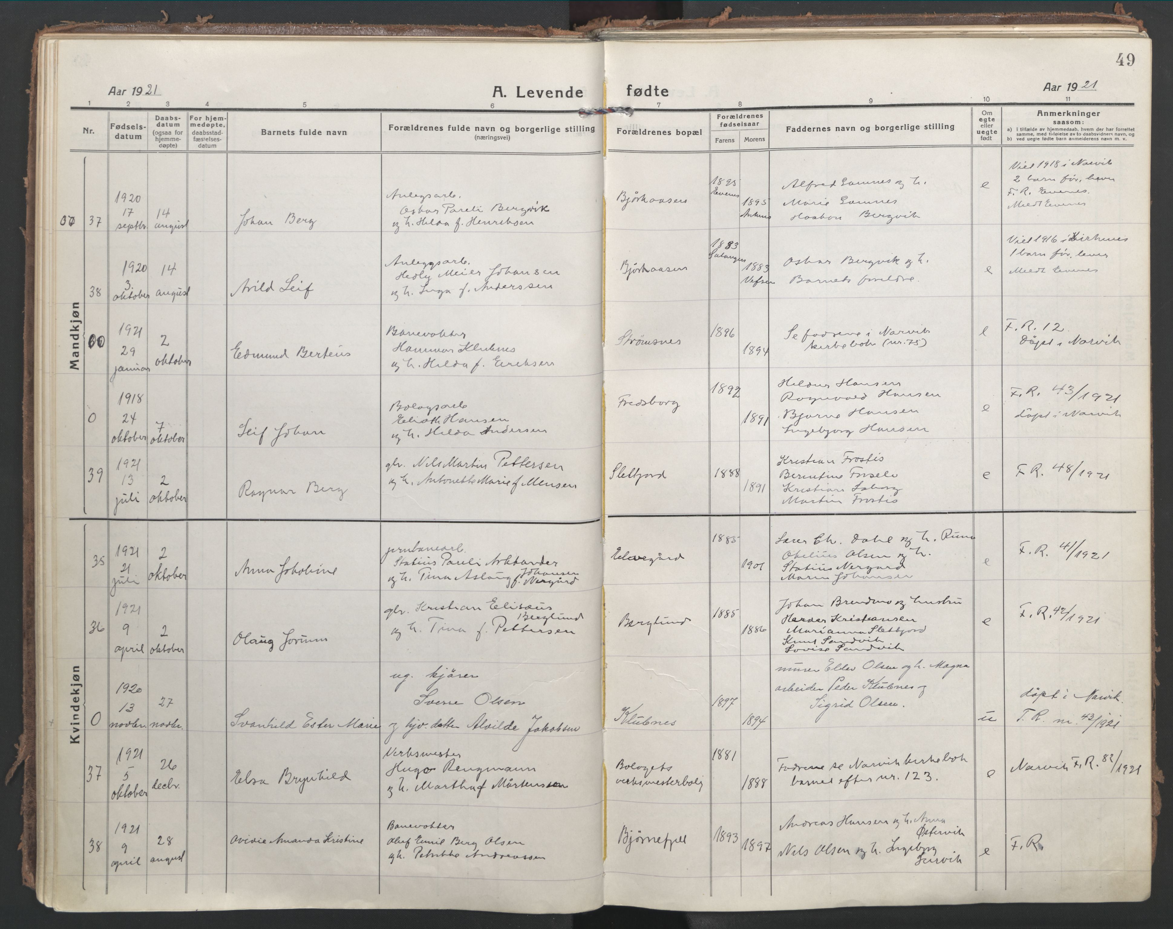 Ministerialprotokoller, klokkerbøker og fødselsregistre - Nordland, SAT/A-1459/866/L0945: Parish register (official) no. 866A08, 1917-1935, p. 49