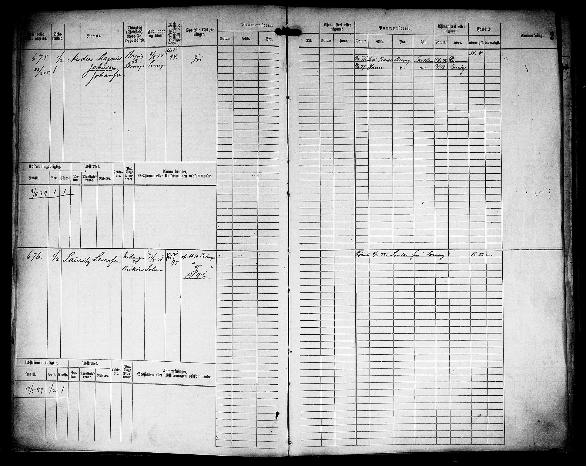 Brevik innrulleringskontor, SAKO/A-833/F/Fb/L0002: Hovedrulle, 1875-1892, p. 4