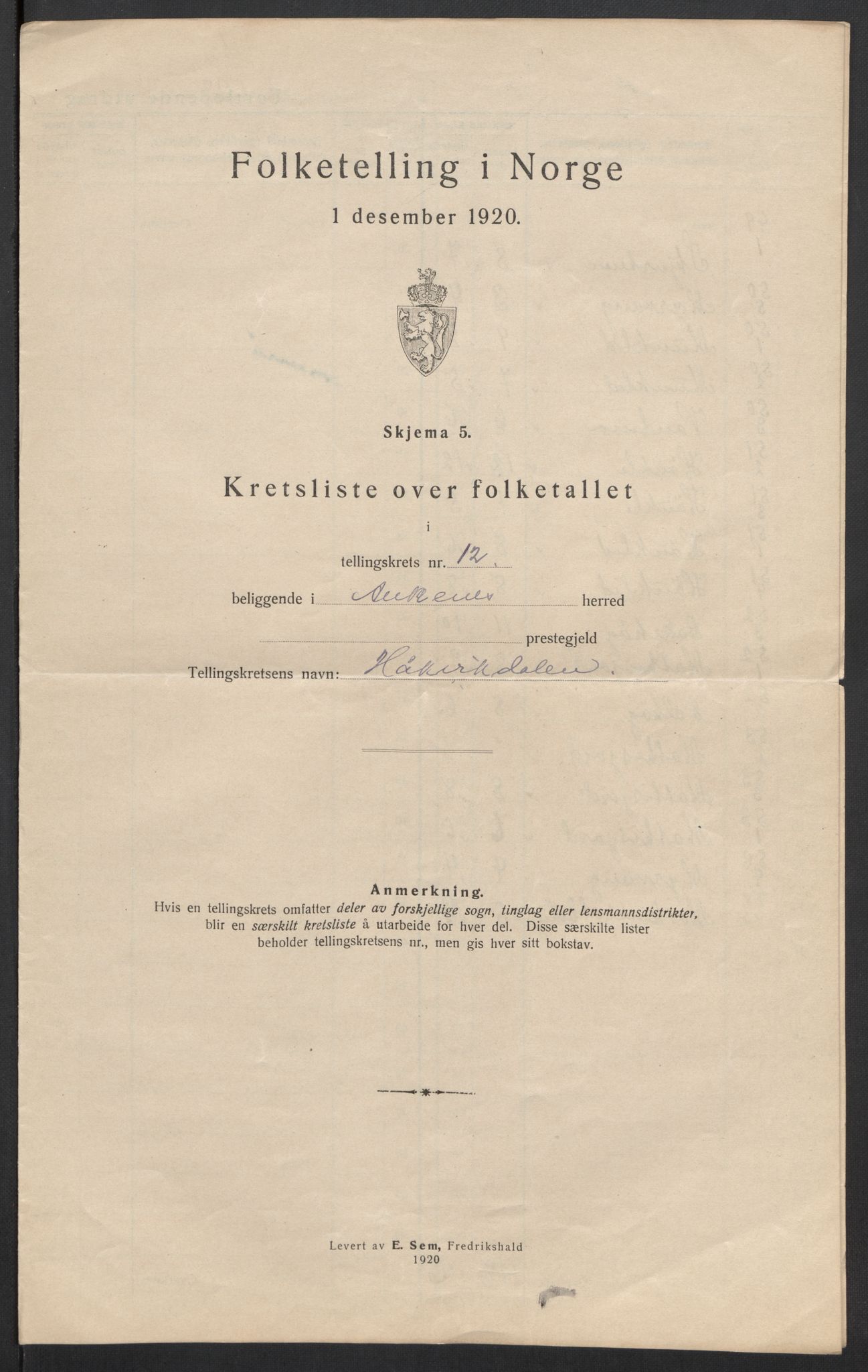 SAT, 1920 census for Ankenes, 1920, p. 52