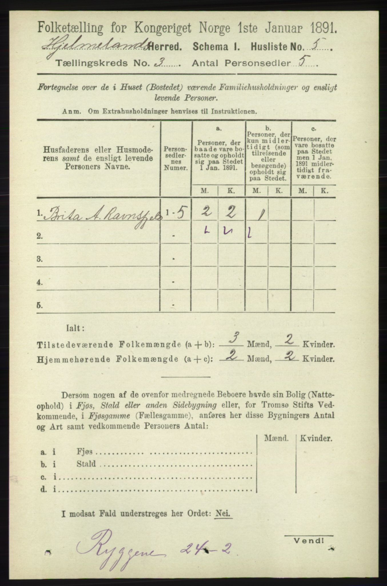 RA, 1891 census for 1133 Hjelmeland, 1891, p. 696