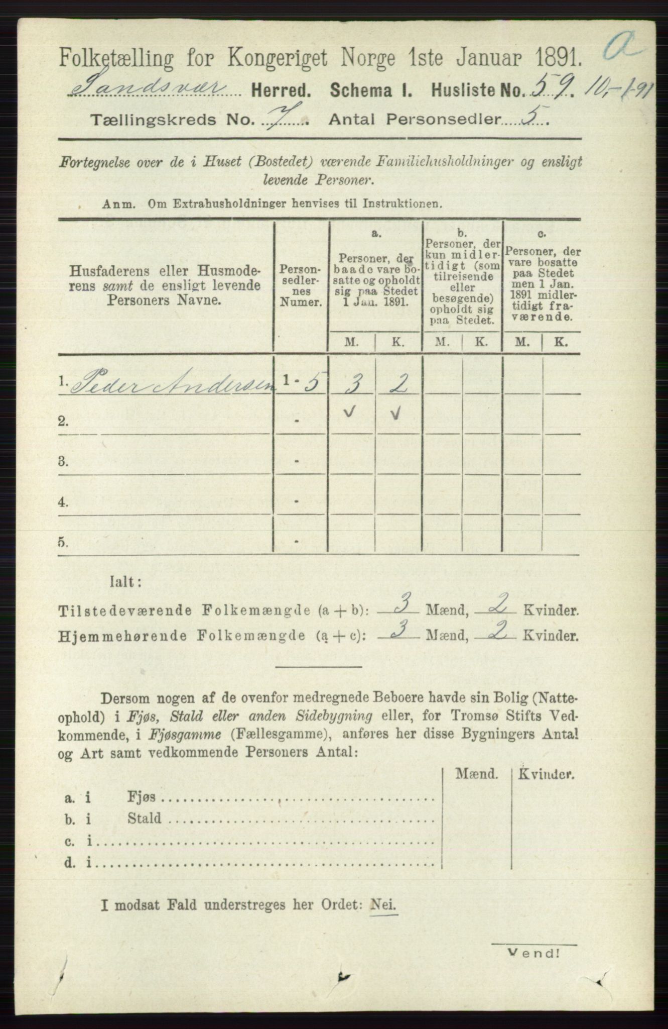 RA, 1891 census for 0629 Sandsvær, 1891, p. 3979