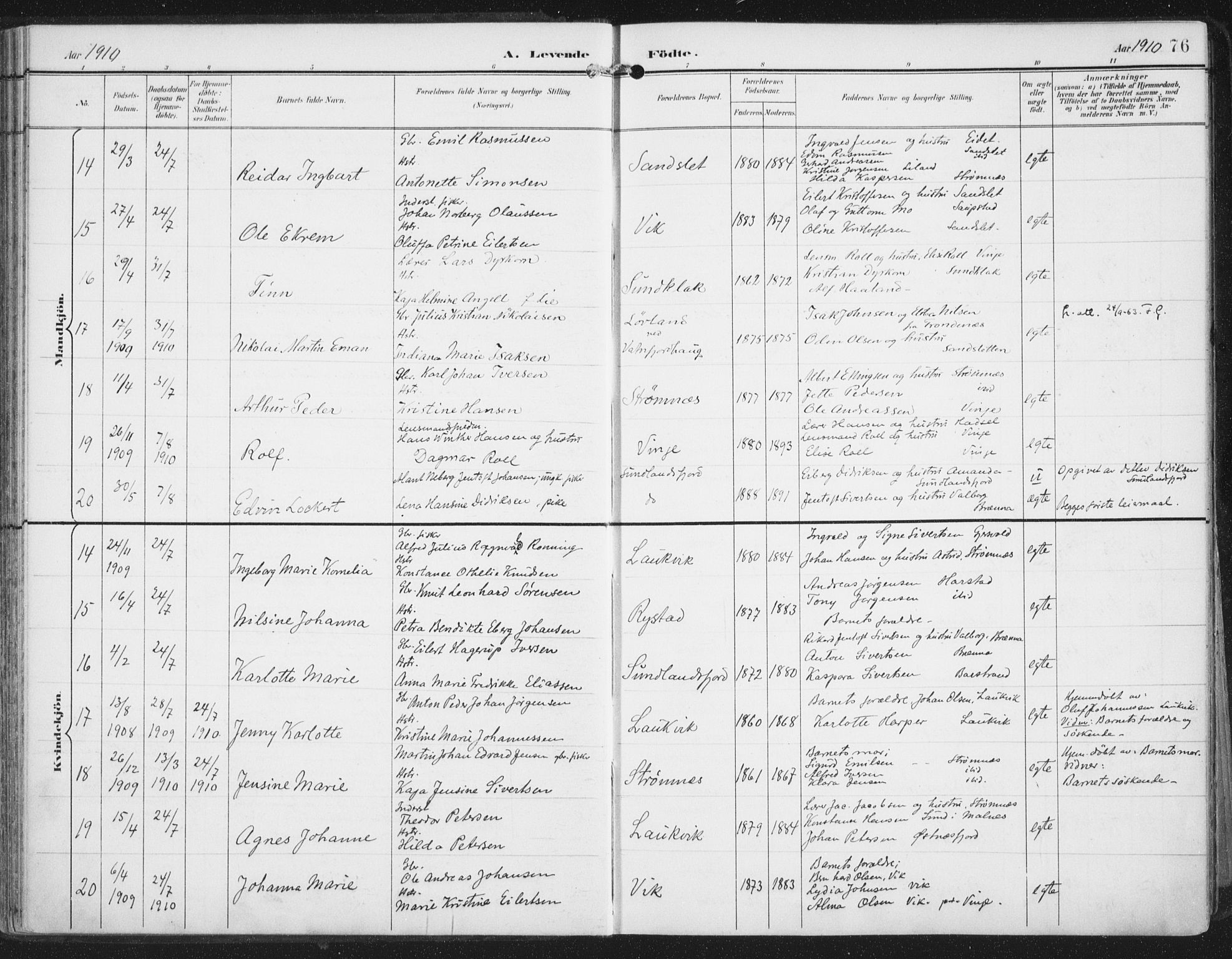 Ministerialprotokoller, klokkerbøker og fødselsregistre - Nordland, AV/SAT-A-1459/876/L1098: Parish register (official) no. 876A04, 1896-1915, p. 76