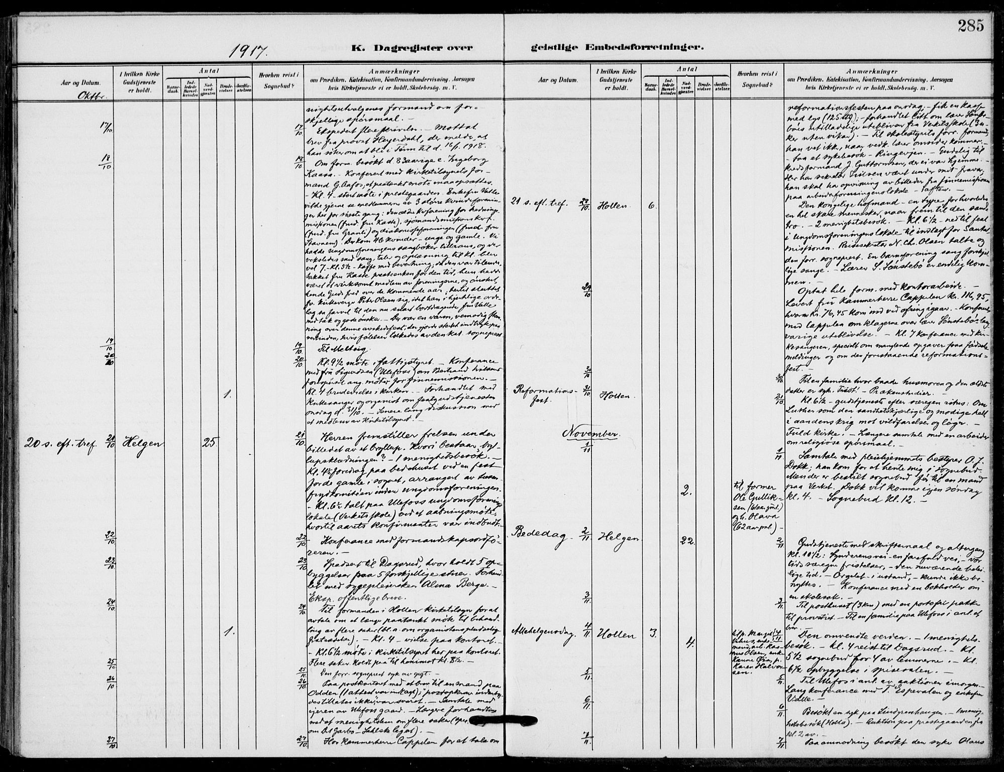 Holla kirkebøker, AV/SAKO-A-272/F/Fa/L0012: Parish register (official) no. 12, 1907-1923, p. 285