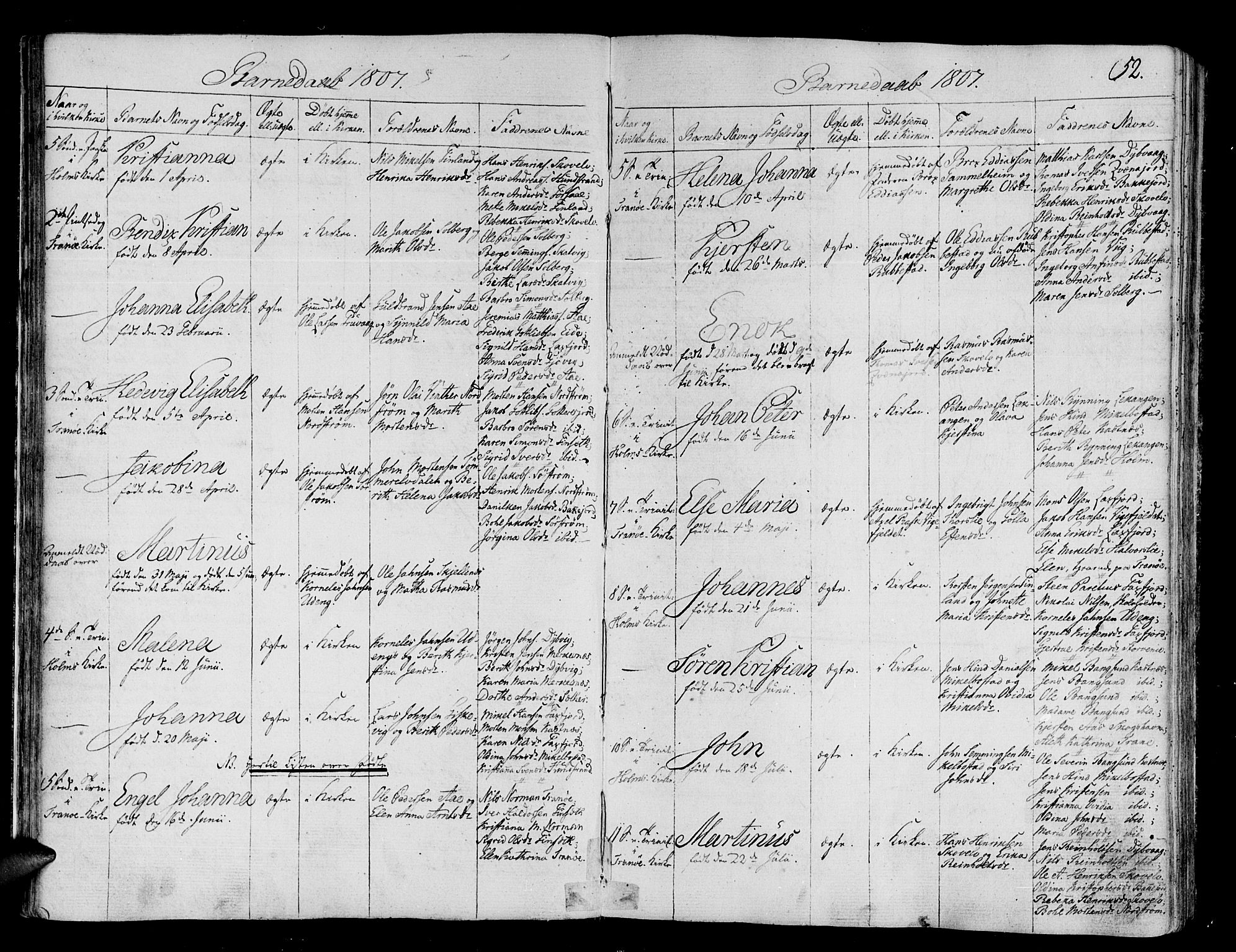 Tranøy sokneprestkontor, AV/SATØ-S-1313/I/Ia/Iaa/L0003kirke: Parish register (official) no. 3, 1807-1820, p. 52