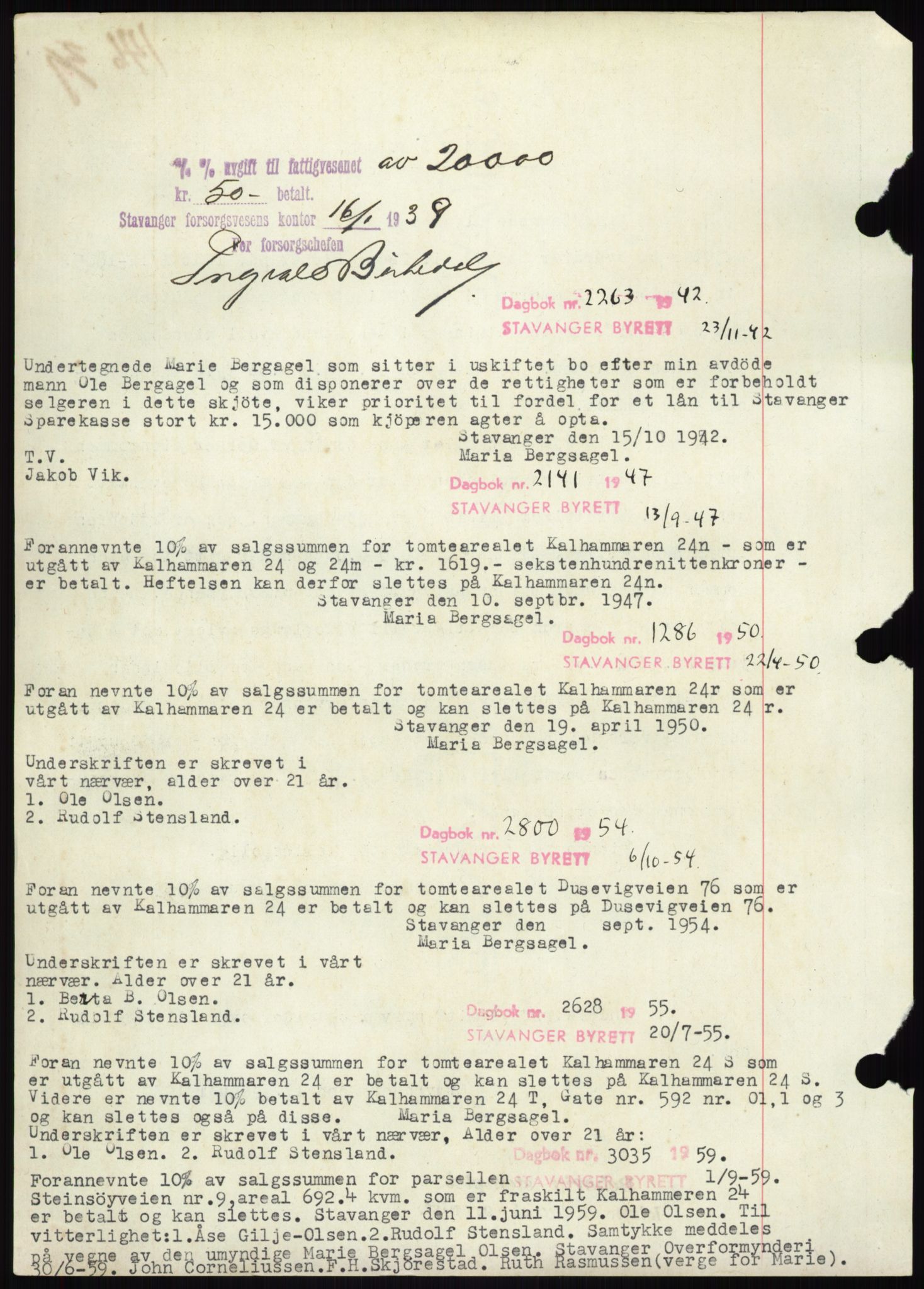 Stavanger byrett, AV/SAST-A-100455/002/G/Gb/L0033: Mortgage book, 1936-1950, Diary no: : 2263/1942