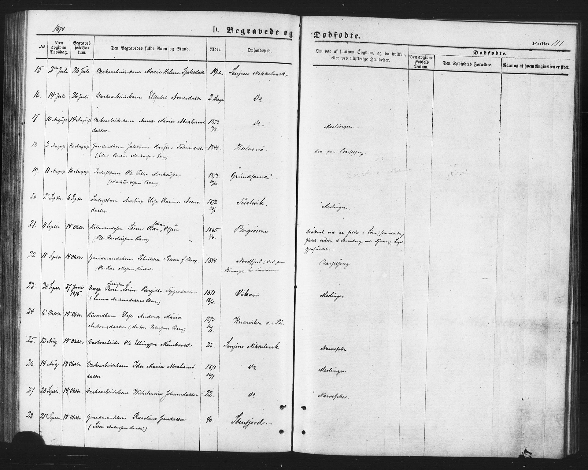 Berg sokneprestkontor, AV/SATØ-S-1318/G/Ga/Gaa/L0003kirke: Parish register (official) no. 3, 1872-1879, p. 111