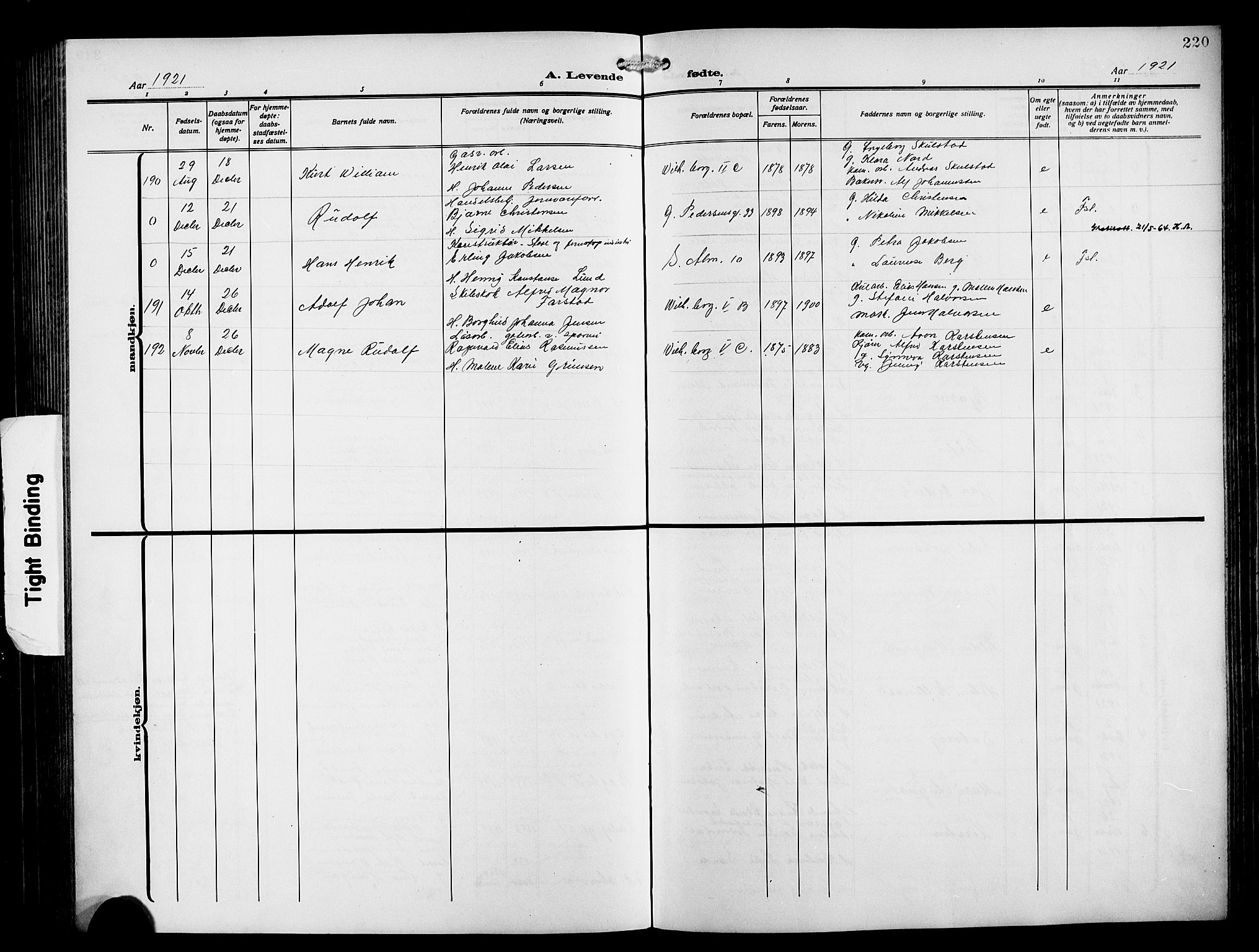 Sandviken Sokneprestembete, AV/SAB-A-77601/H/Hb/L0005: Parish register (copy) no. B 2, 1914-1925, p. 220