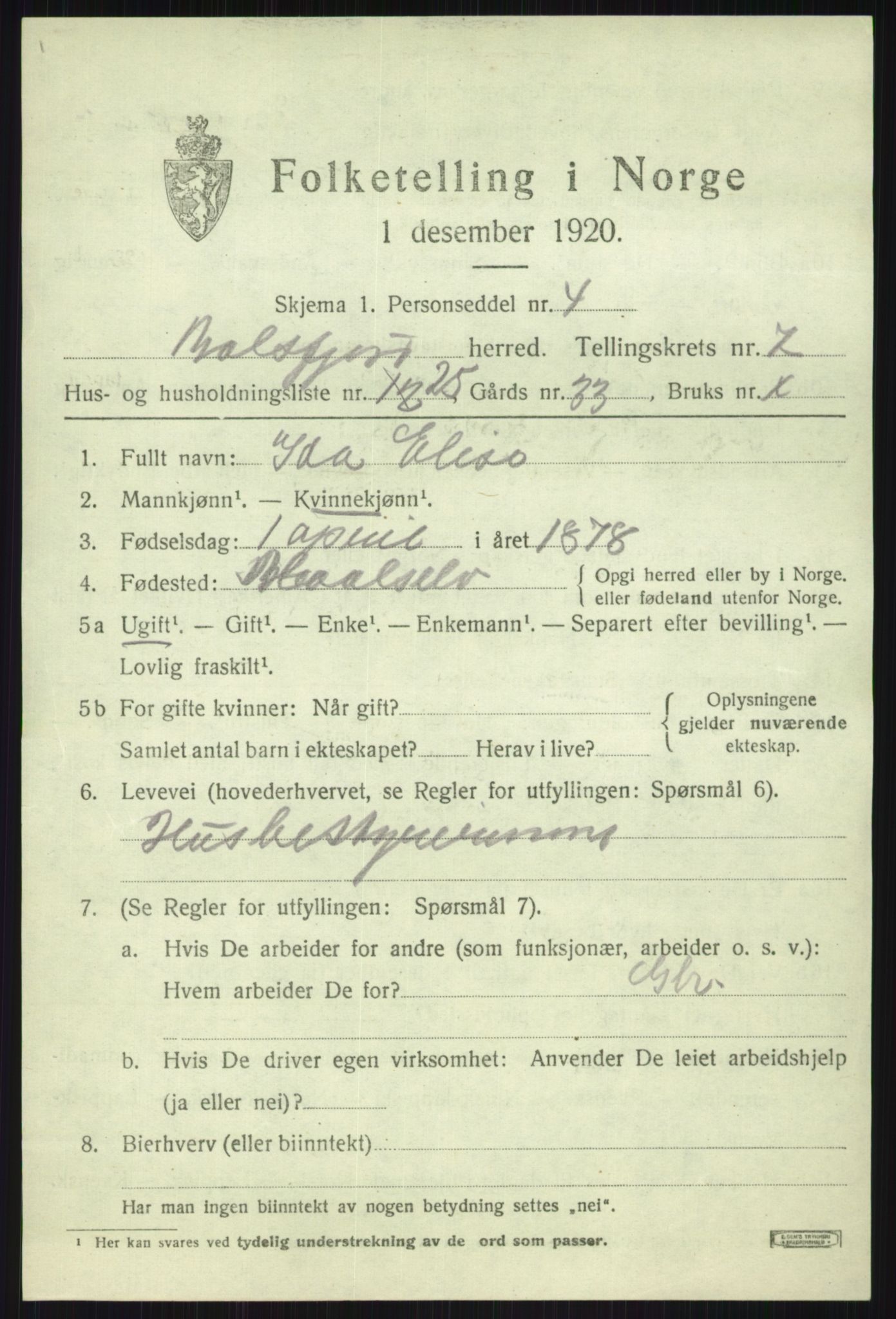 SATØ, 1920 census for Balsfjord, 1920, p. 4502