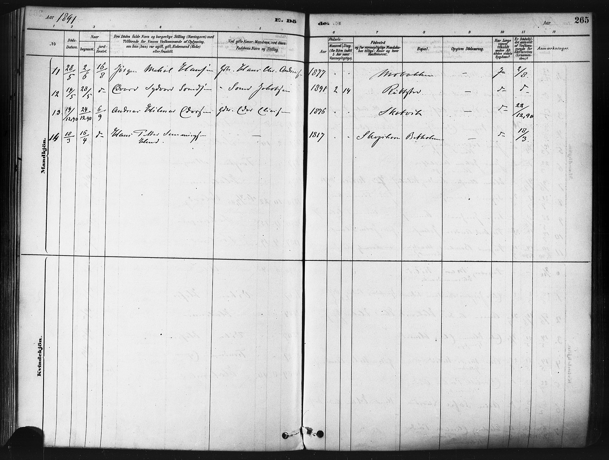 Tranøy sokneprestkontor, SATØ/S-1313/I/Ia/Iaa/L0009kirke: Parish register (official) no. 9, 1878-1904, p. 265