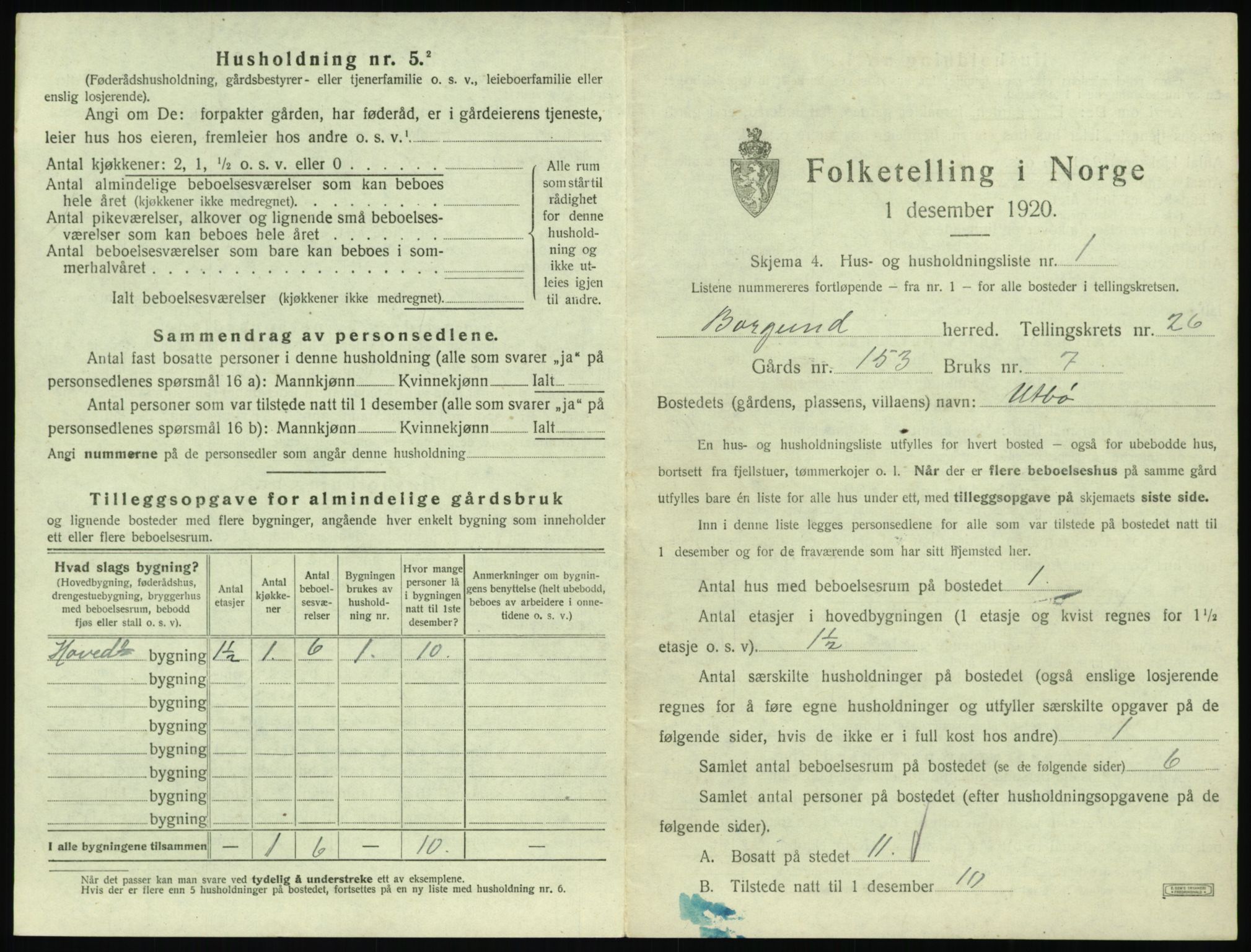 SAT, 1920 census for Borgund, 1920, p. 2086