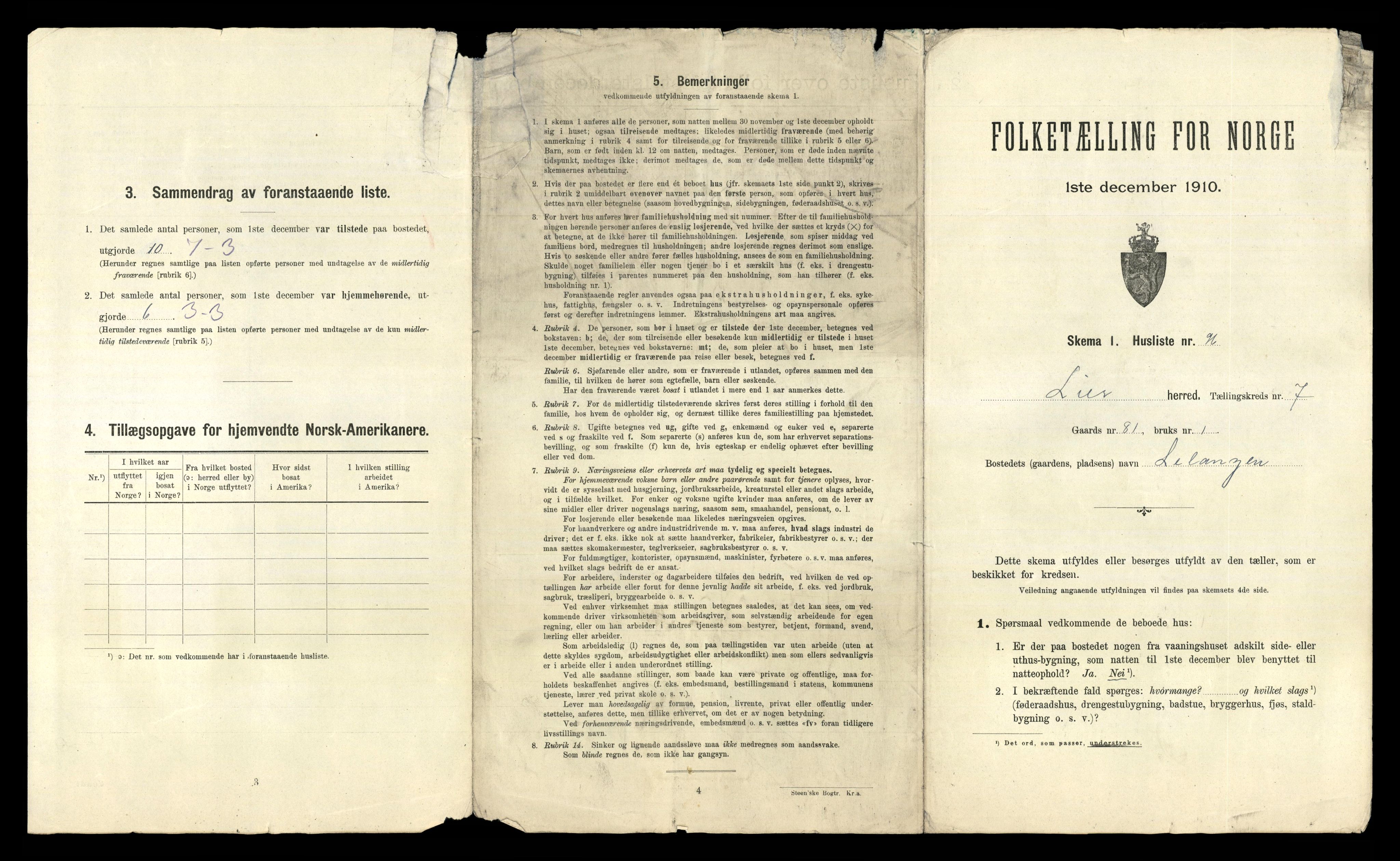 RA, 1910 census for Lier, 1910, p. 1326