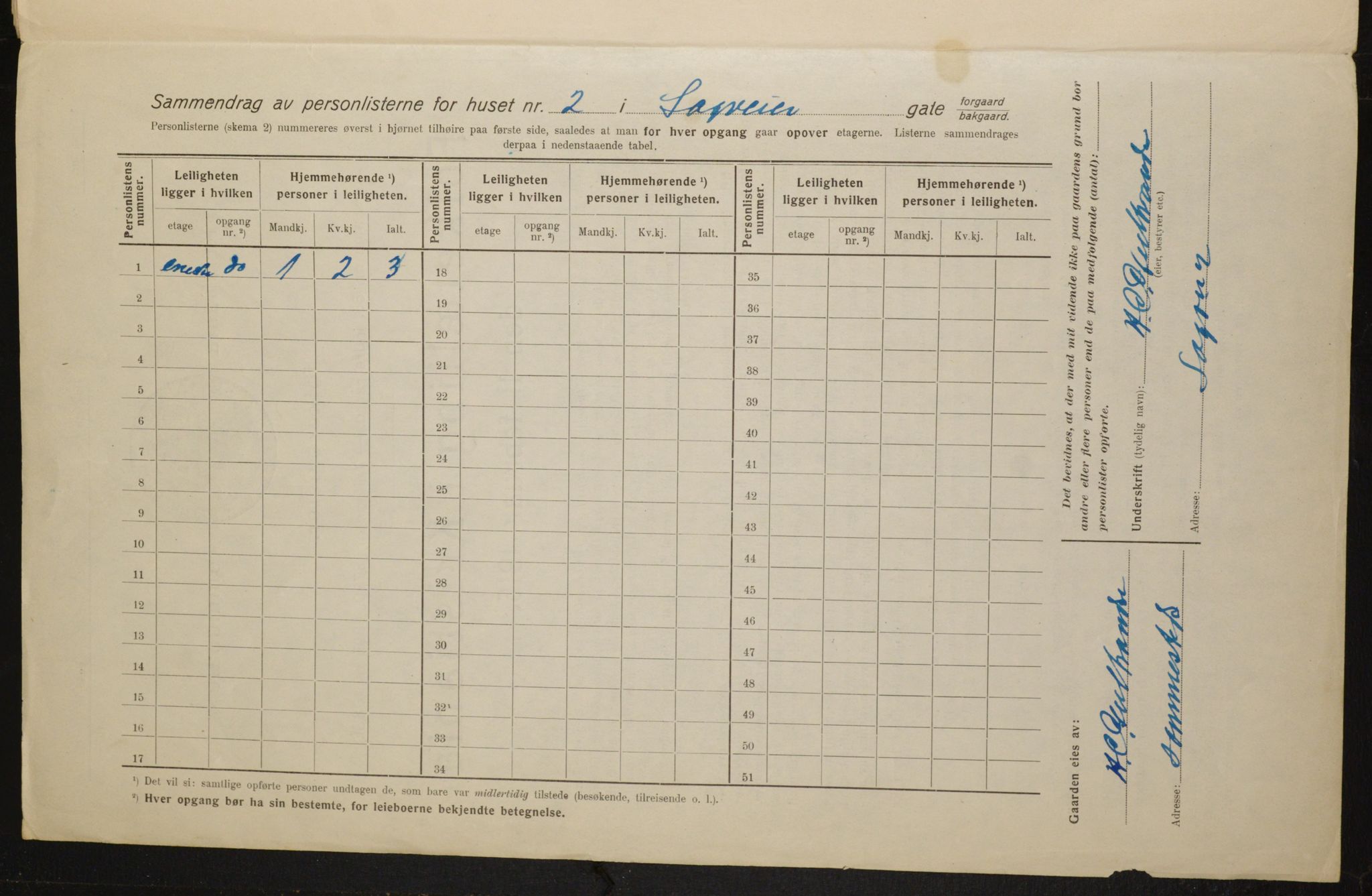 OBA, Municipal Census 1916 for Kristiania, 1916, p. 88647