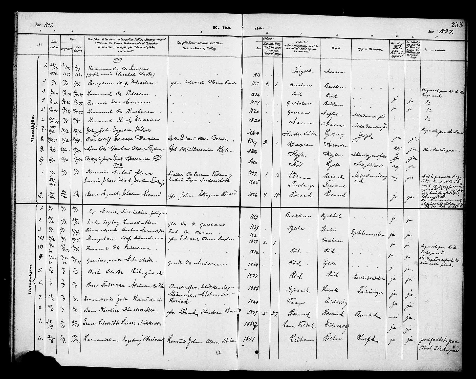 Ministerialprotokoller, klokkerbøker og fødselsregistre - Møre og Romsdal, AV/SAT-A-1454/551/L0632: Parish register (copy) no. 551C04, 1894-1920, p. 255