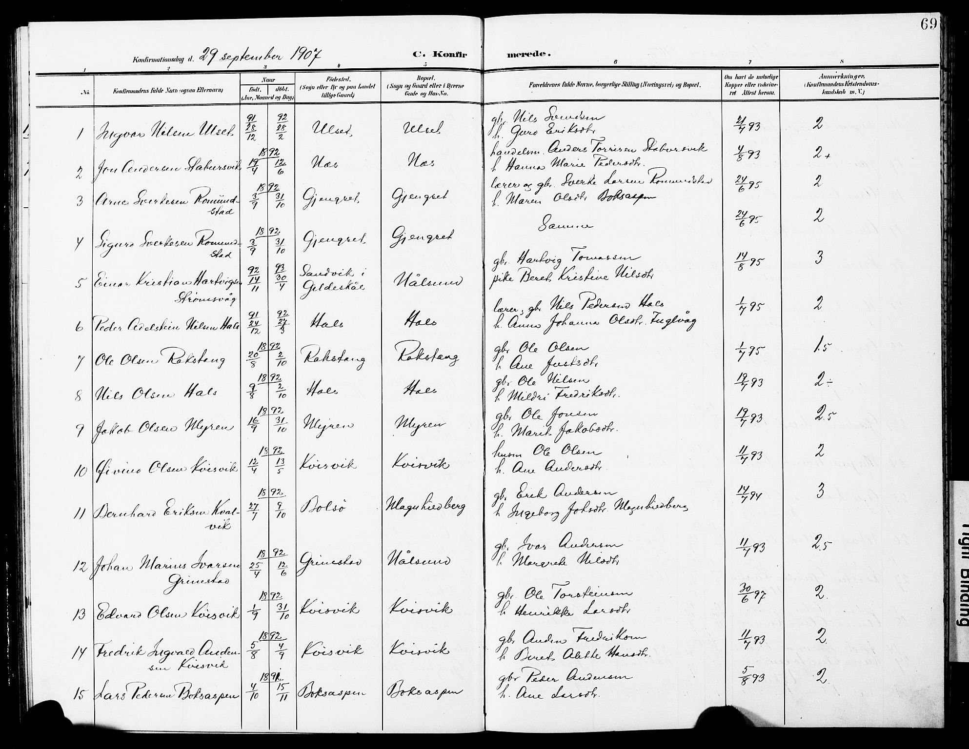 Ministerialprotokoller, klokkerbøker og fødselsregistre - Møre og Romsdal, AV/SAT-A-1454/587/L1001: Parish register (copy) no. 587C01, 1906-1927, p. 69