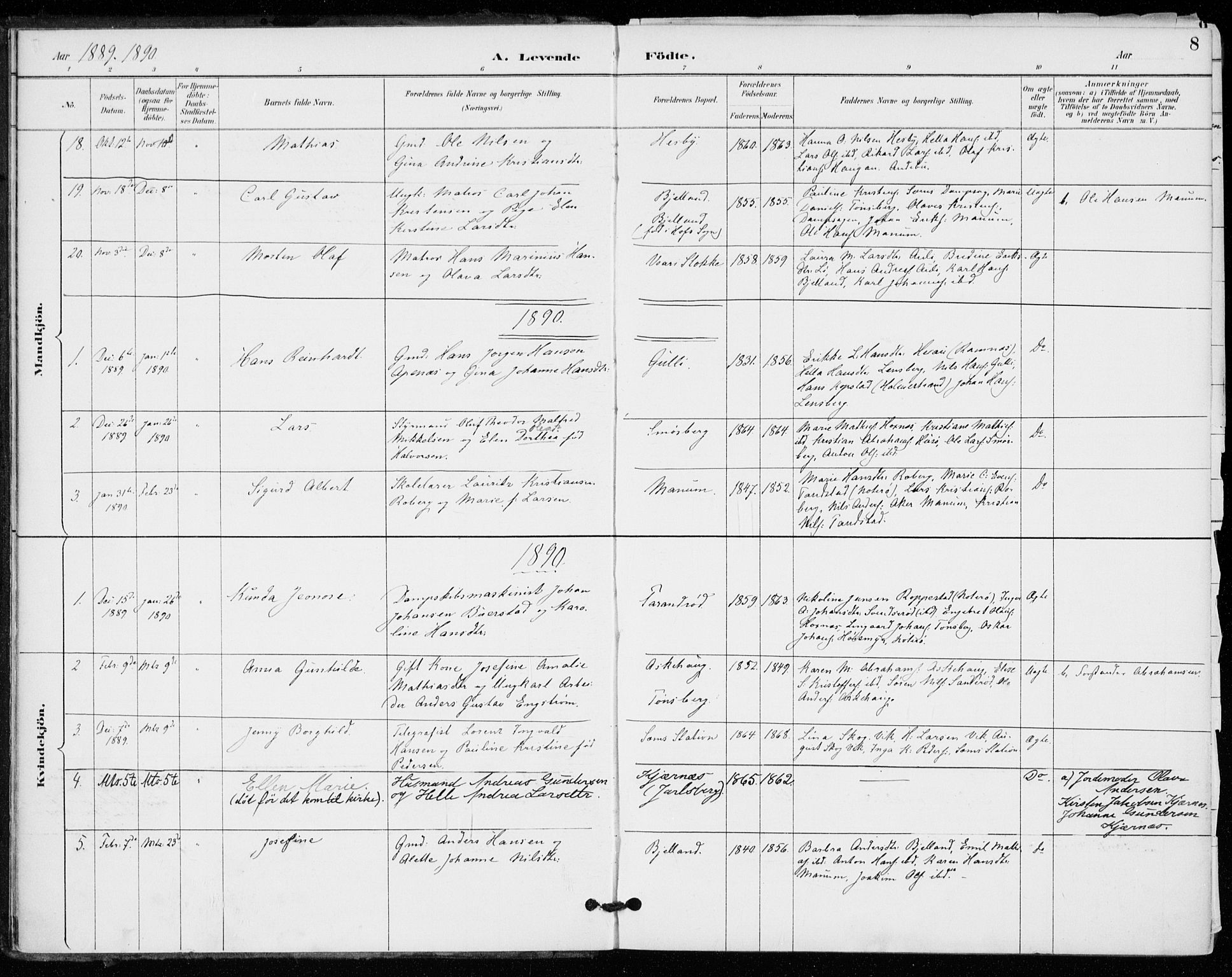 Sem kirkebøker, AV/SAKO-A-5/F/Fa/L0011: Parish register (official) no. I 11, 1888-1904, p. 8