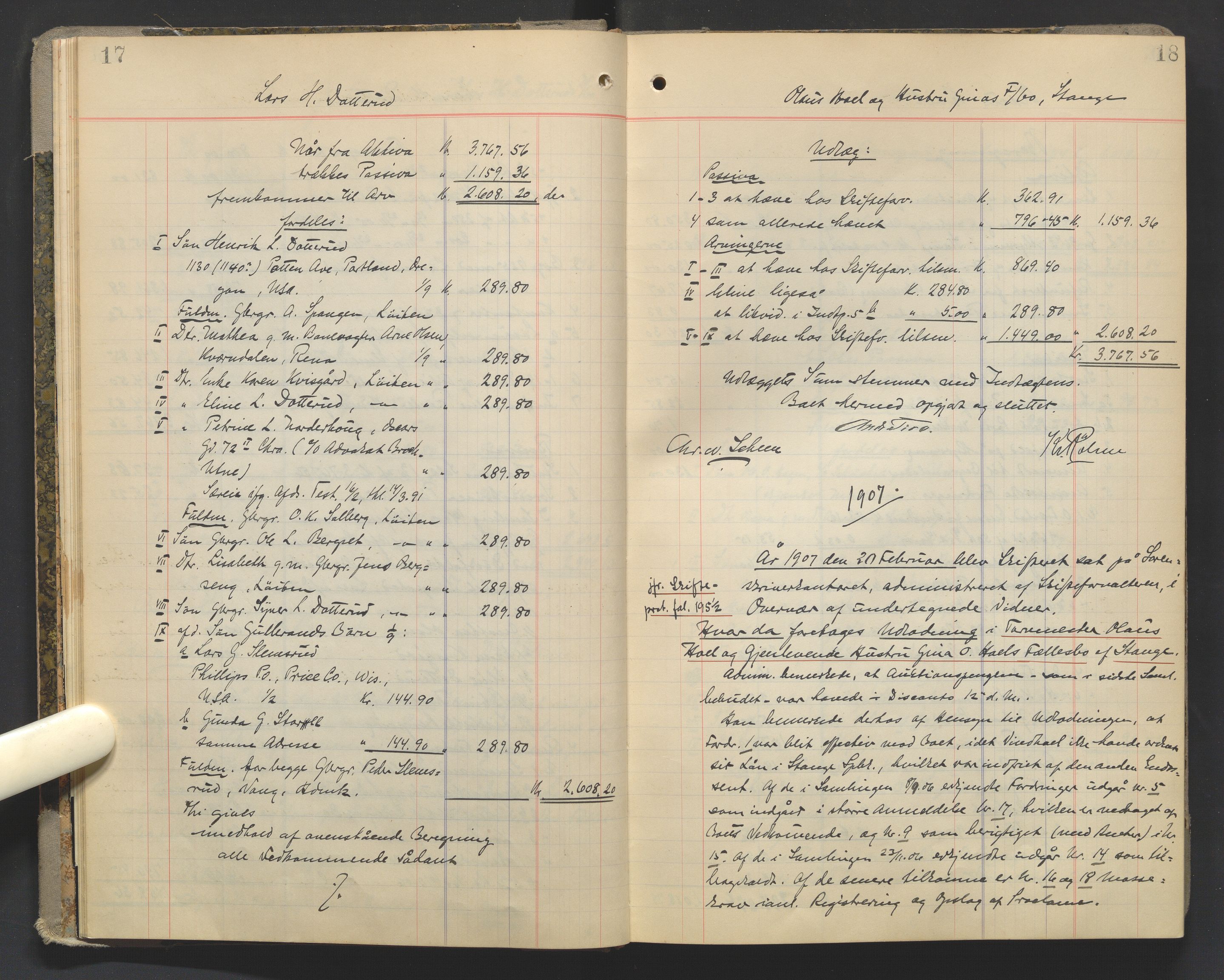 Sør-Hedmark sorenskriveri, AV/SAH-TING-014/J/Ja/Jad/L0003: Skifteutlodningsprotokoll - landet, 1906-1914, p. 17-18