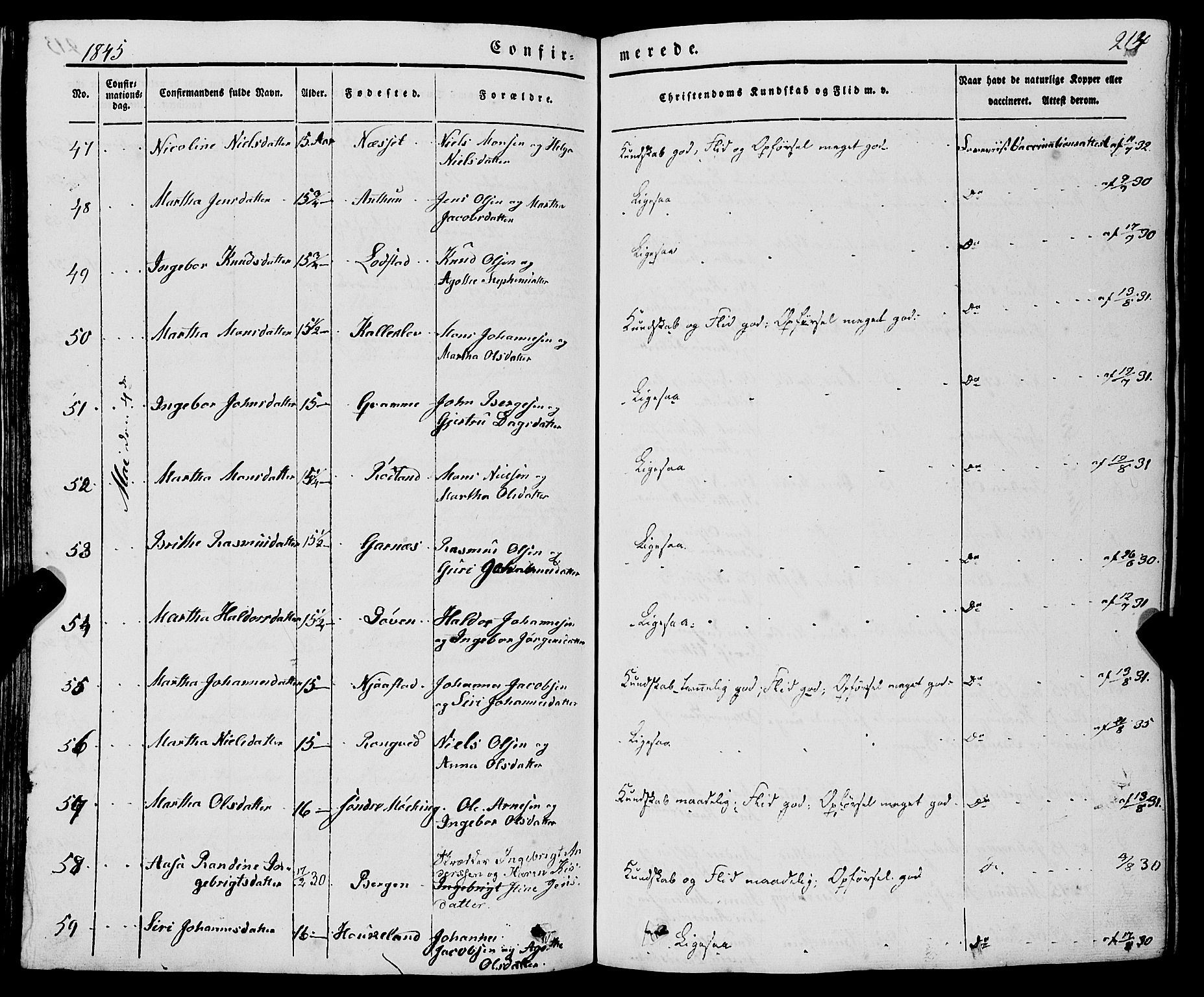 Haus sokneprestembete, AV/SAB-A-75601/H/Haa: Parish register (official) no. A 15, 1838-1847, p. 214