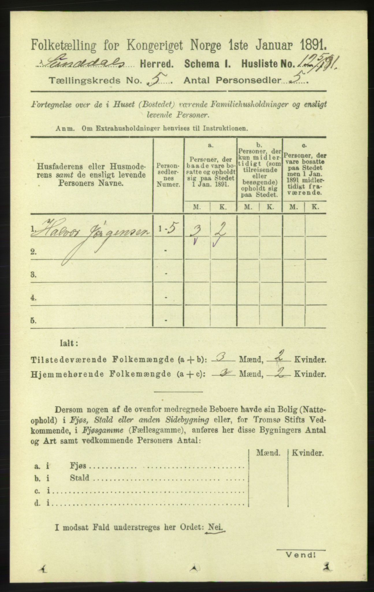 RA, 1891 census for 1563 Sunndal, 1891, p. 1206