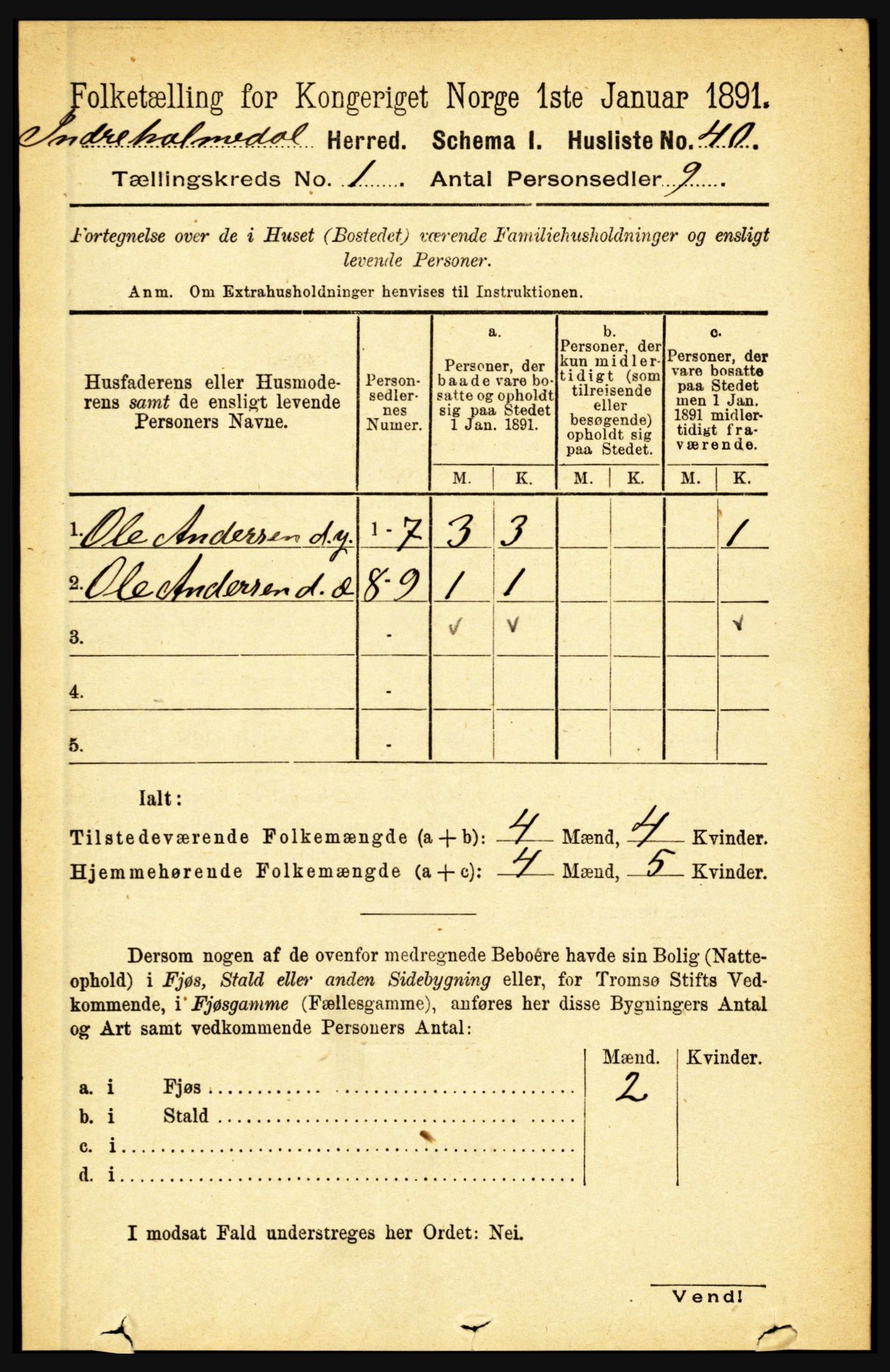 RA, 1891 census for 1430 Indre Holmedal, 1891, p. 72