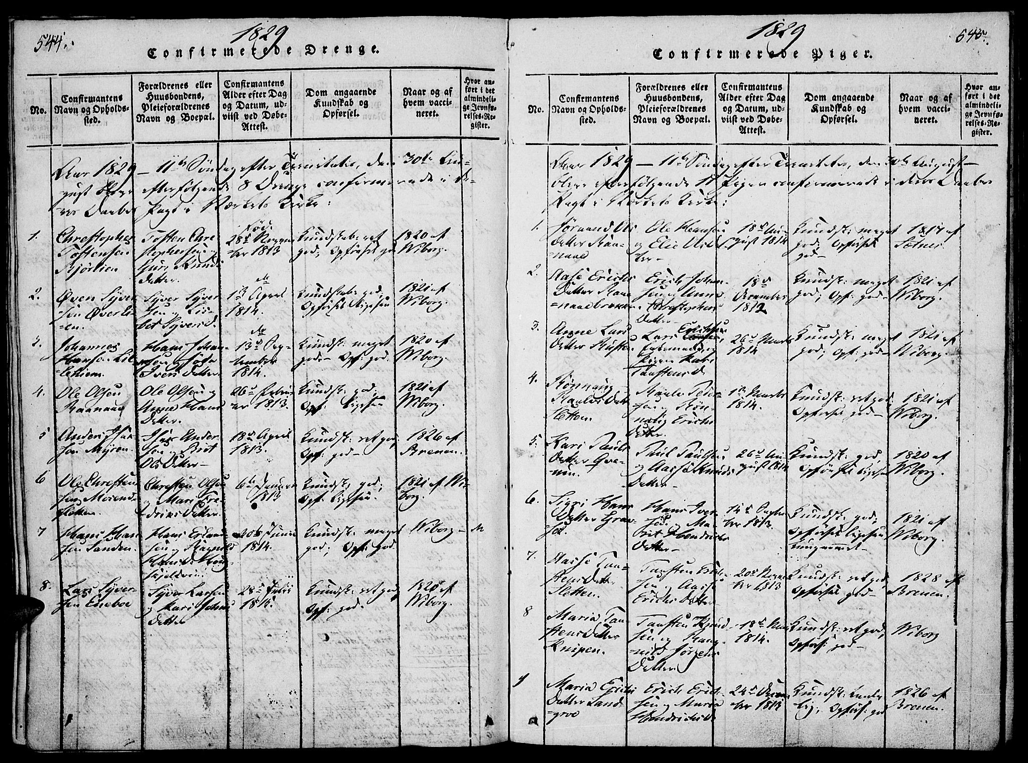 Lesja prestekontor, SAH/PREST-068/H/Ha/Haa/L0004: Parish register (official) no. 4, 1820-1829, p. 544-545
