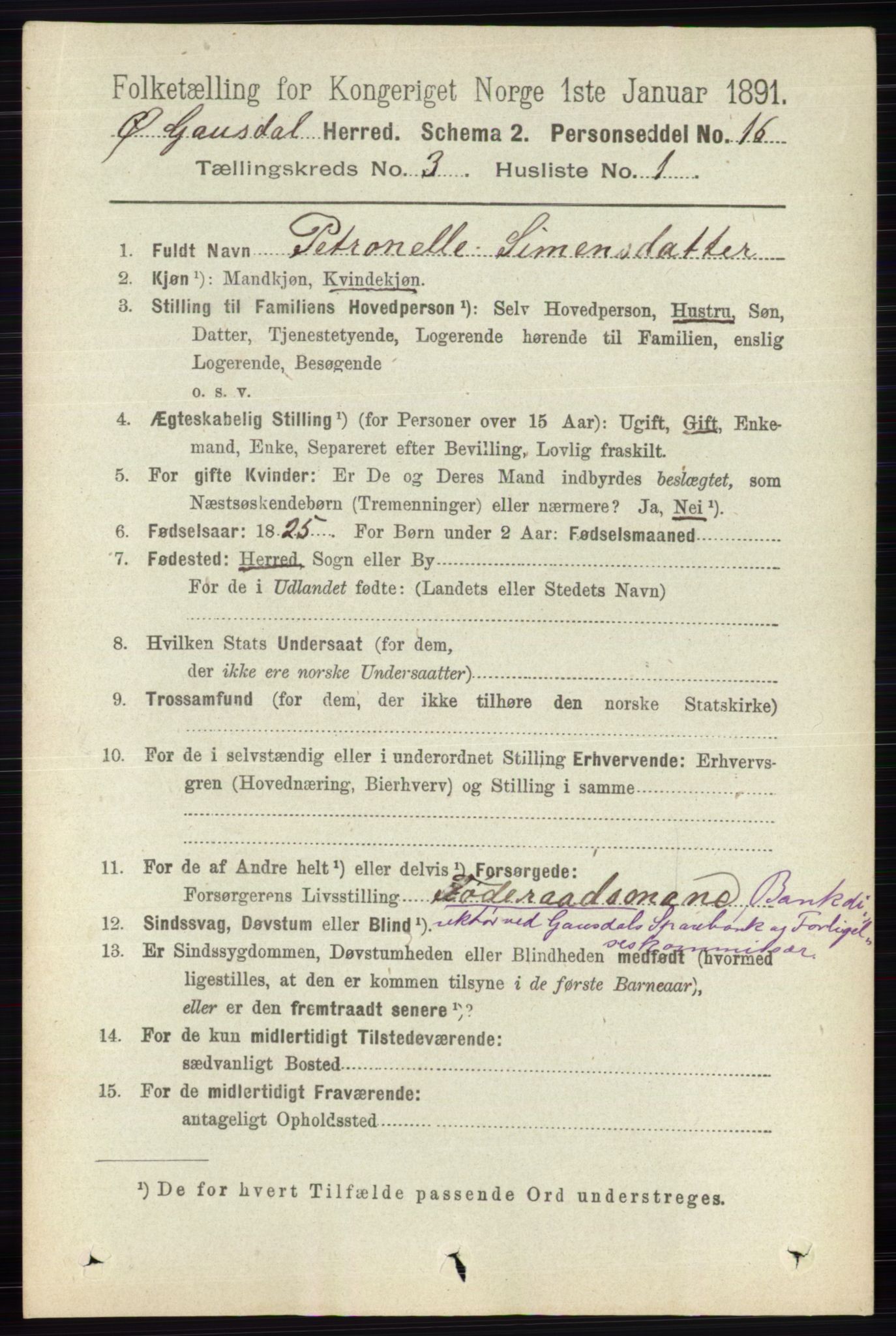 RA, 1891 census for 0522 Østre Gausdal, 1891, p. 1719