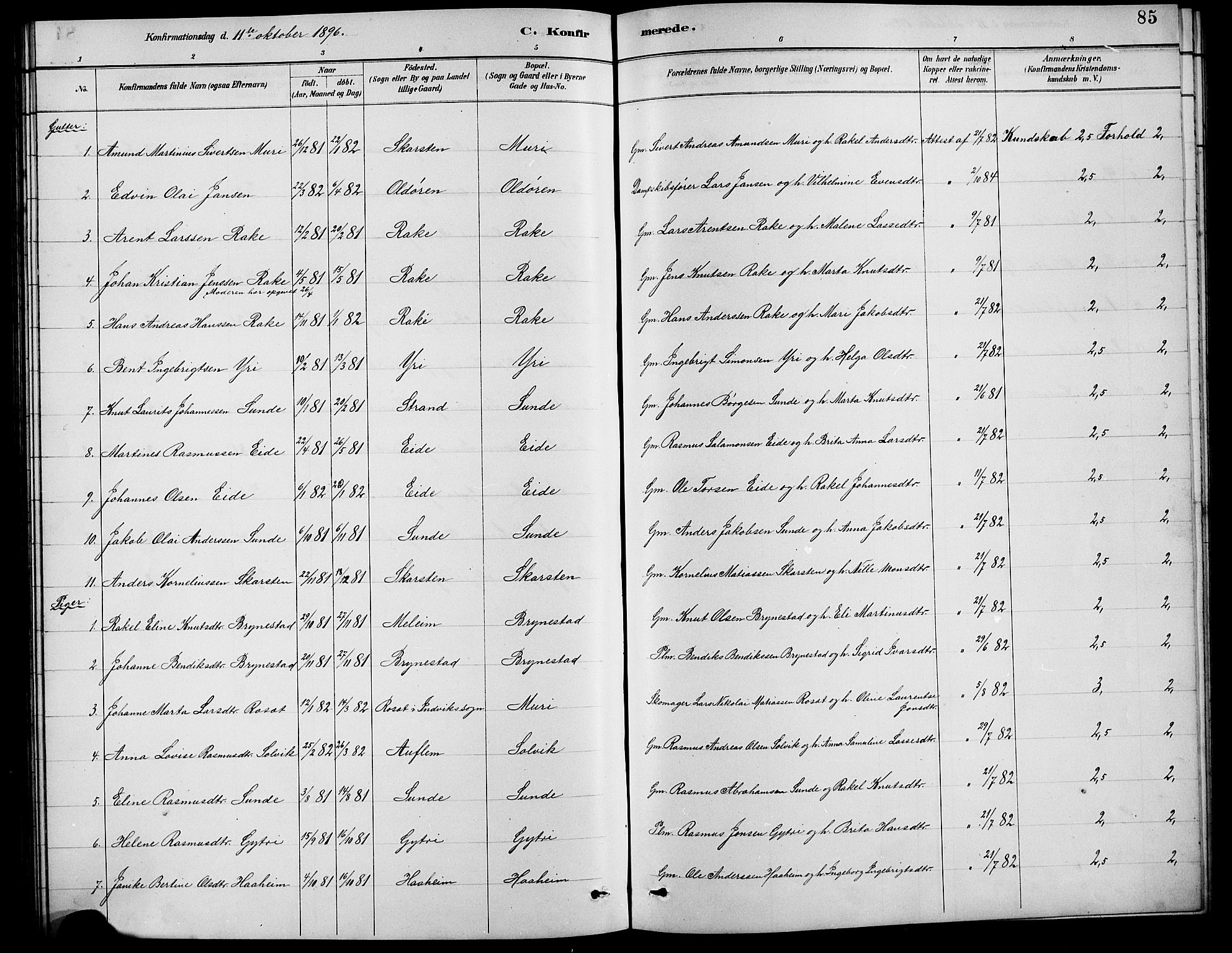 Innvik sokneprestembete, AV/SAB-A-80501: Parish register (copy) no. B 3, 1886-1897, p. 85