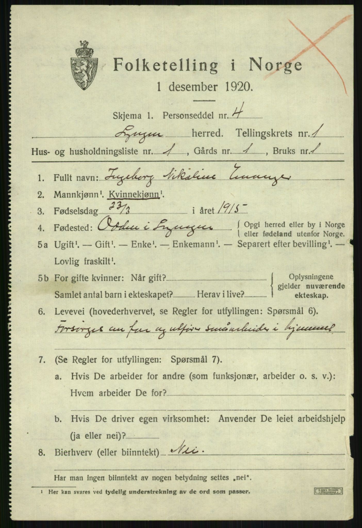 SATØ, 1920 census for Lyngen, 1920, p. 1906