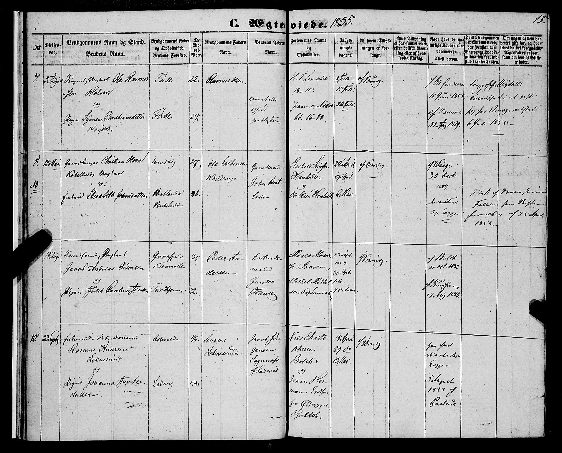 St. Jørgens hospital og Årstad sokneprestembete, AV/SAB-A-99934: Parish register (official) no. A 9, 1853-1878, p. 13