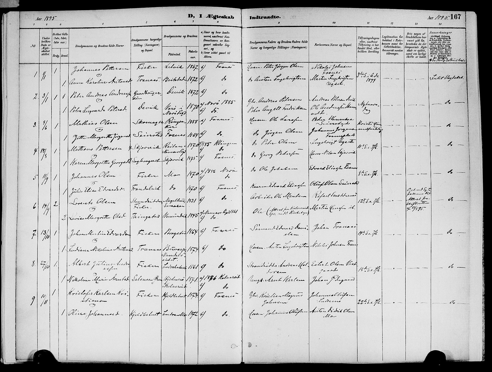 Ministerialprotokoller, klokkerbøker og fødselsregistre - Nord-Trøndelag, SAT/A-1458/773/L0617: Parish register (official) no. 773A08, 1887-1910, p. 167