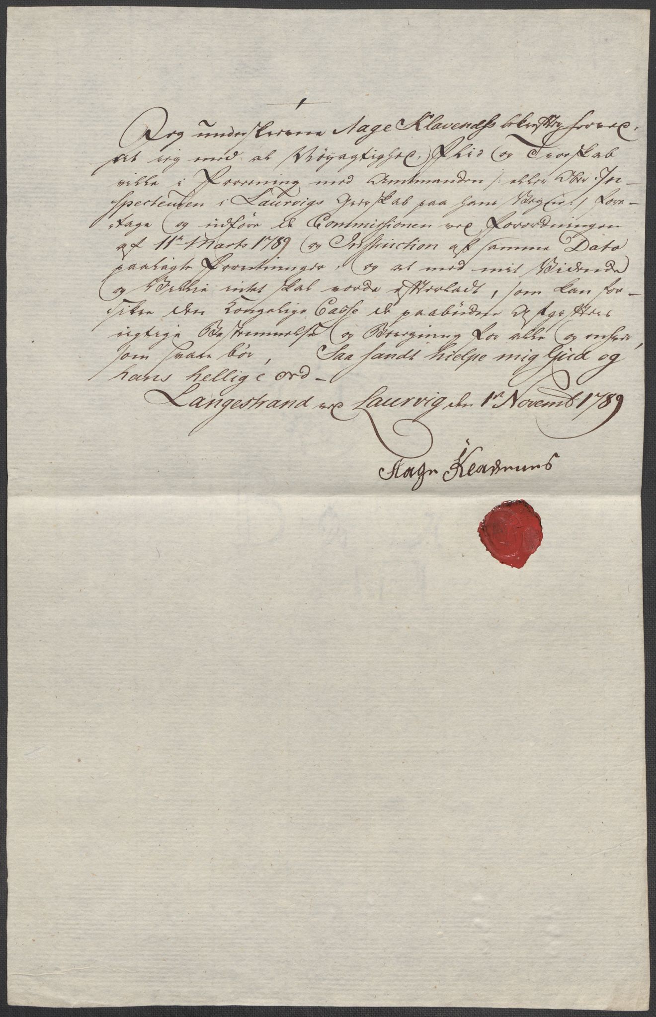 Rentekammeret inntil 1814, Reviderte regnskaper, Mindre regnskaper, AV/RA-EA-4068/Rf/Rfe/L0021: Larvik grevskap, Lista fogderi, 1789, p. 61