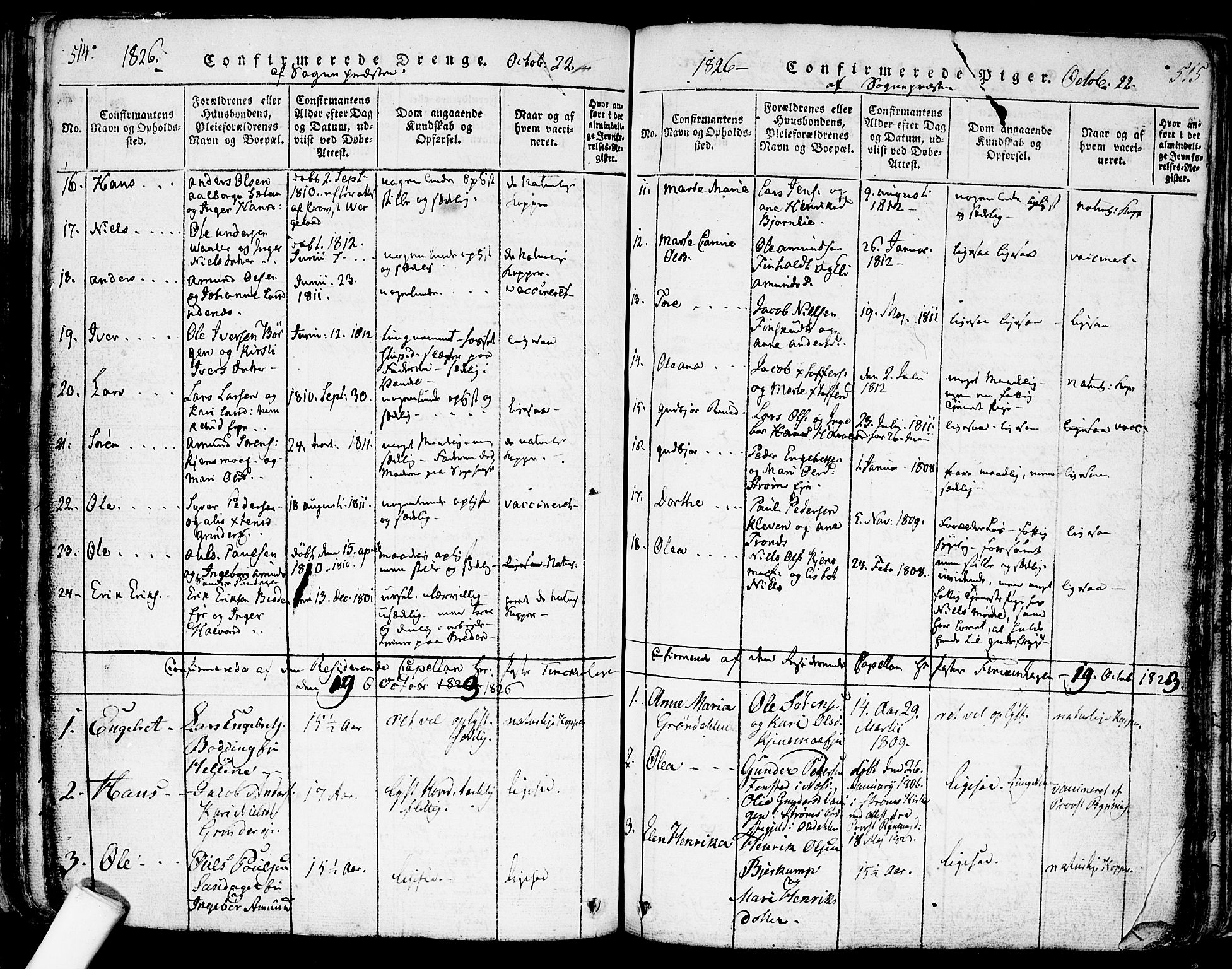 Nes prestekontor Kirkebøker, SAO/A-10410/F/Fa/L0005: Parish register (official) no. I 5, 1815-1835, p. 514-515