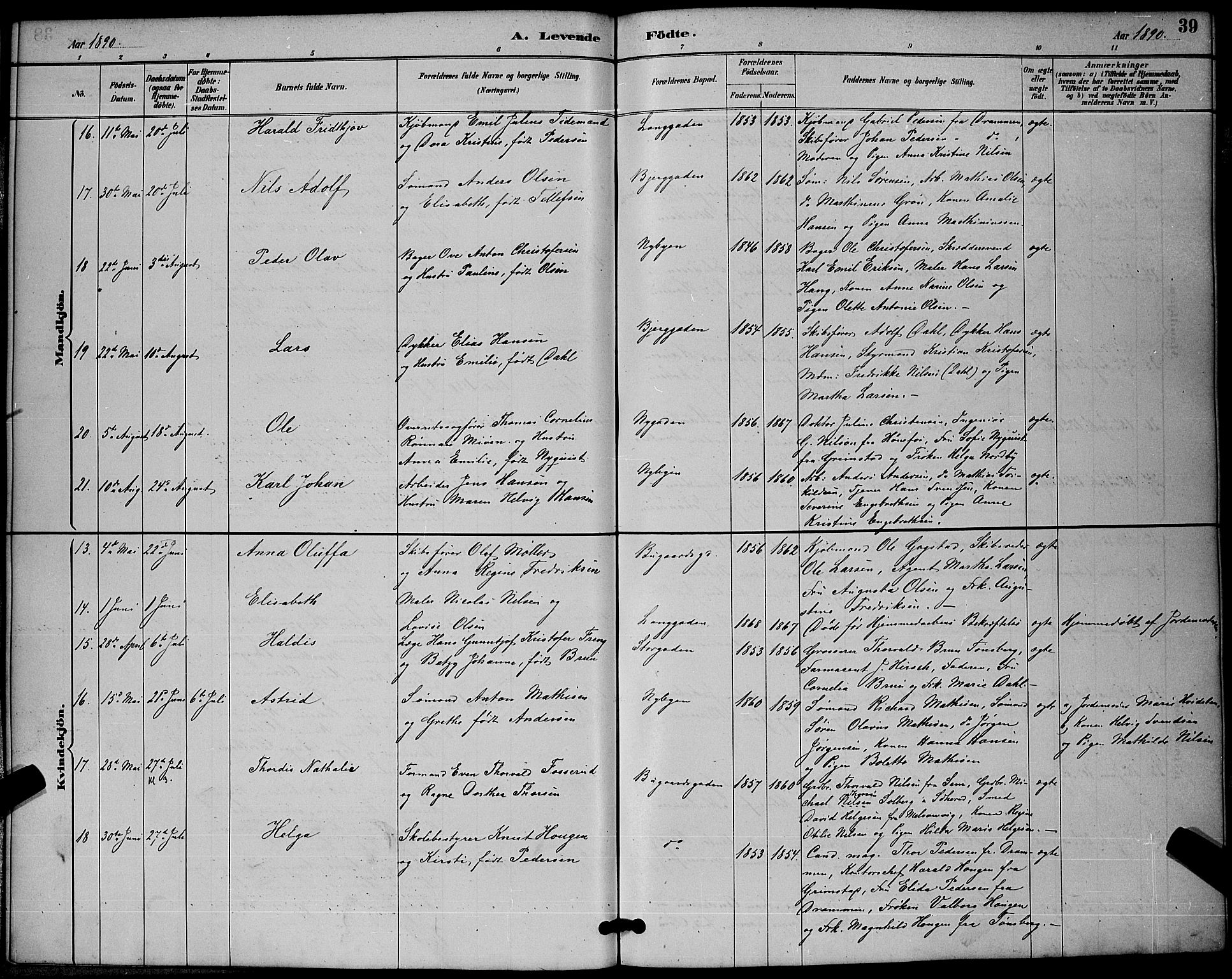 Sandefjord kirkebøker, SAKO/A-315/G/Ga/L0001: Parish register (copy) no. 1, 1885-1903, p. 39