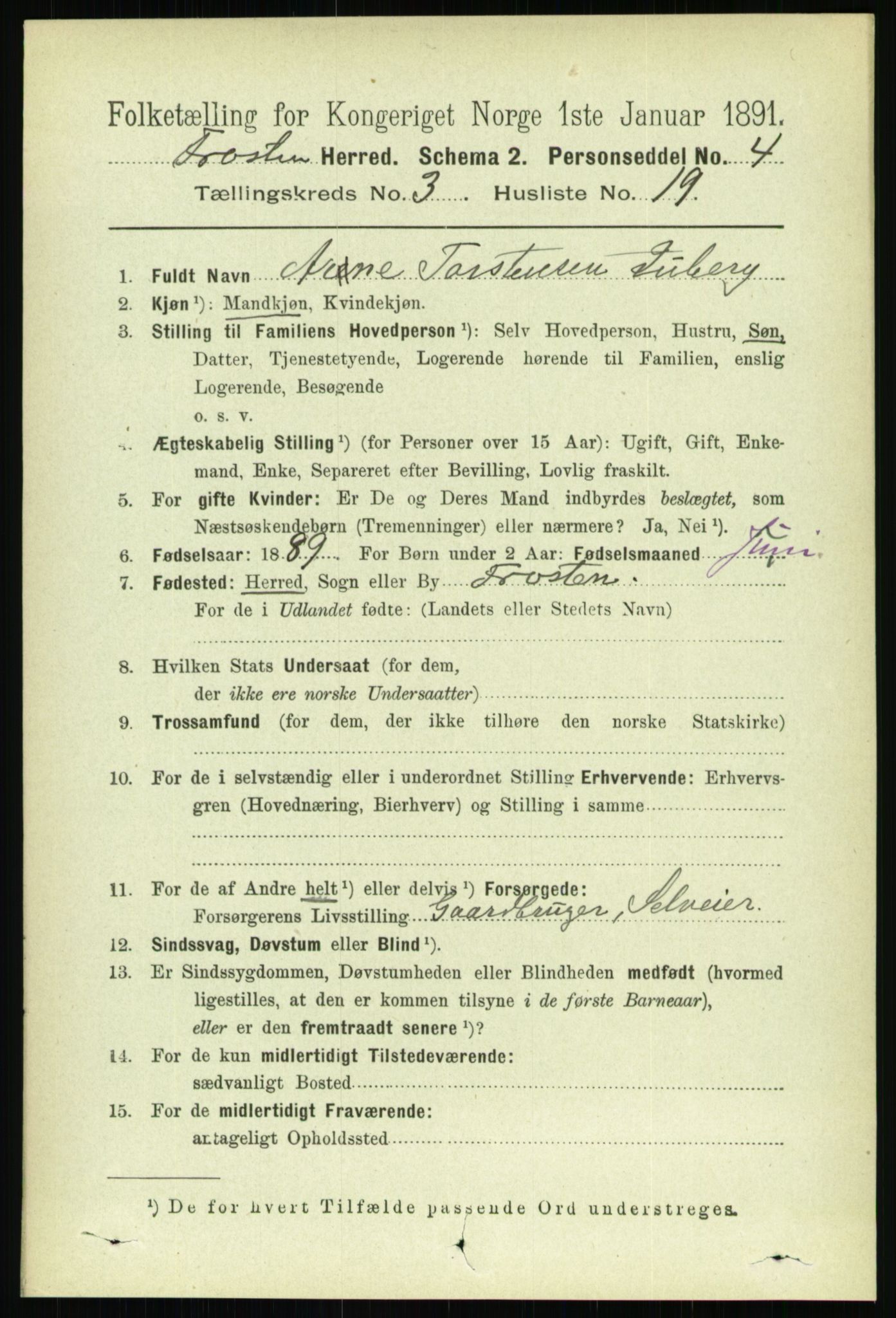 RA, 1891 census for 1717 Frosta, 1891, p. 2007