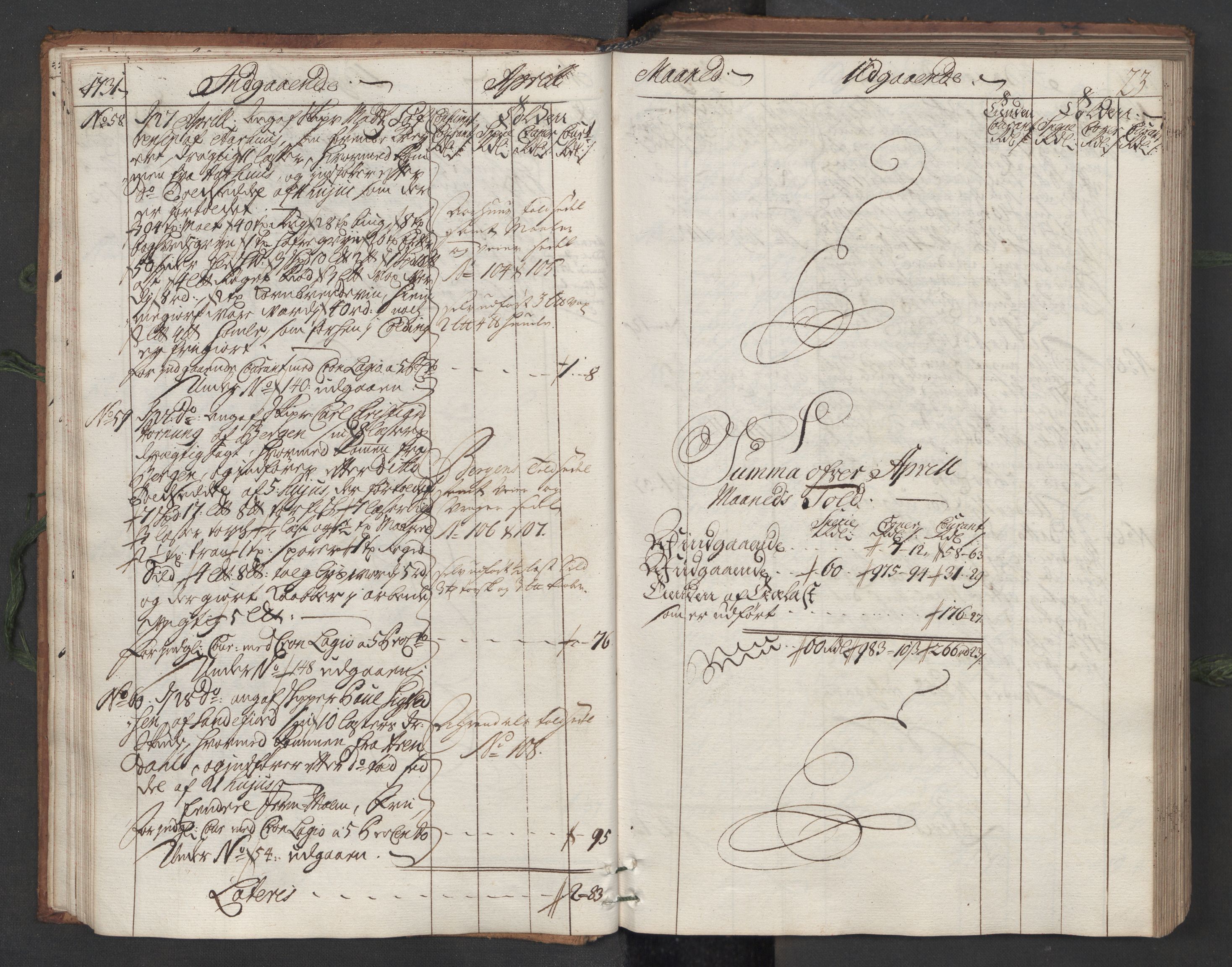 Generaltollkammeret, tollregnskaper, AV/RA-EA-5490/R12/L0007/0001: Tollregnskaper Langesund / Hovedtollbok, 1731, p. 22b-23a