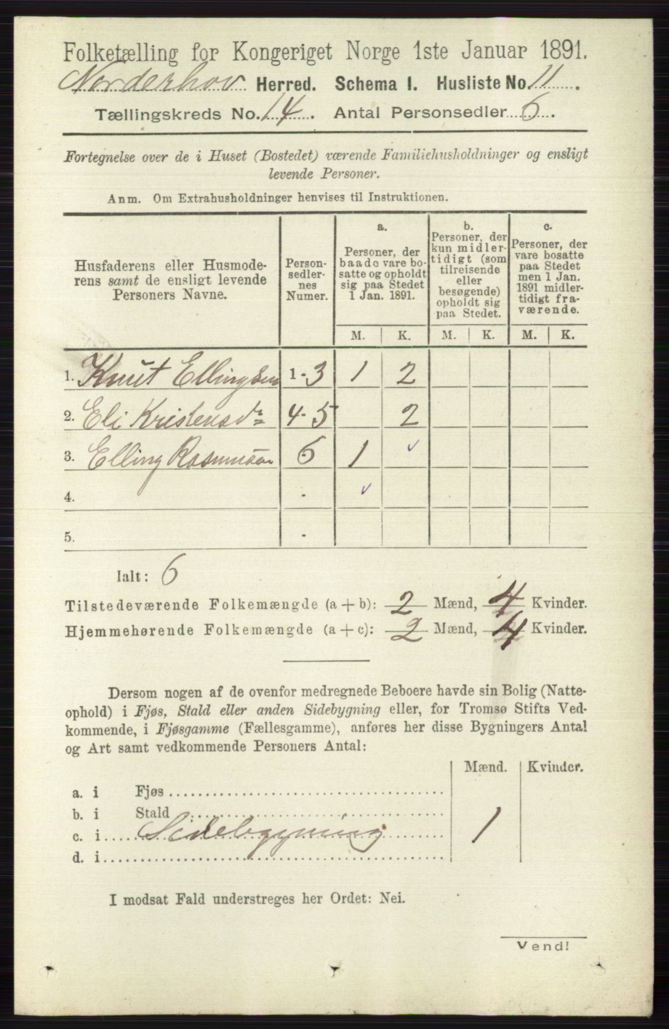 RA, 1891 census for 0613 Norderhov, 1891, p. 9305